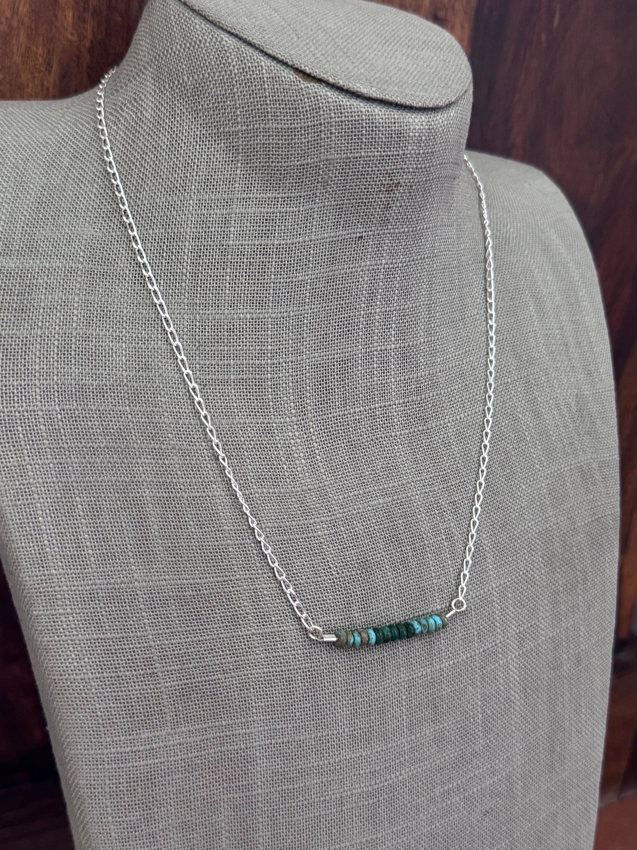 Handmade Sterling Silver & Hubei, Lone Mountain Turquoise Beaded Chain Necklace 20" by Roaming Buffalo