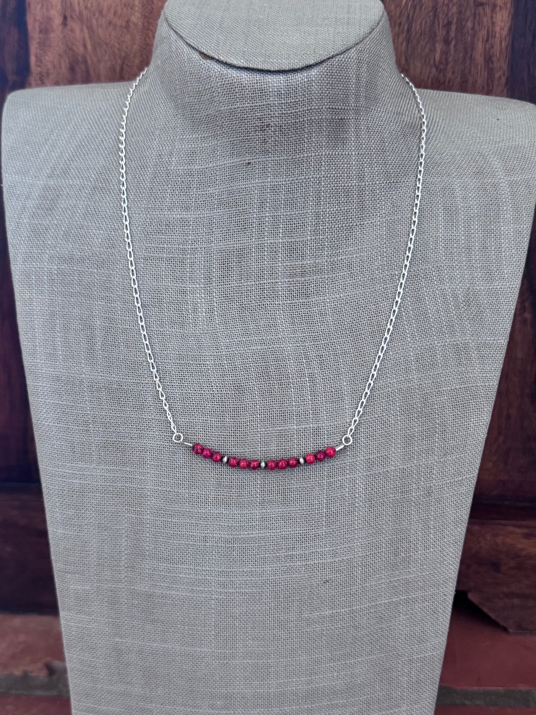 Handmade Sterling Silver Red Opal & Pearl Beaded Chain Necklace 20.75" by Roaming Buffalo
