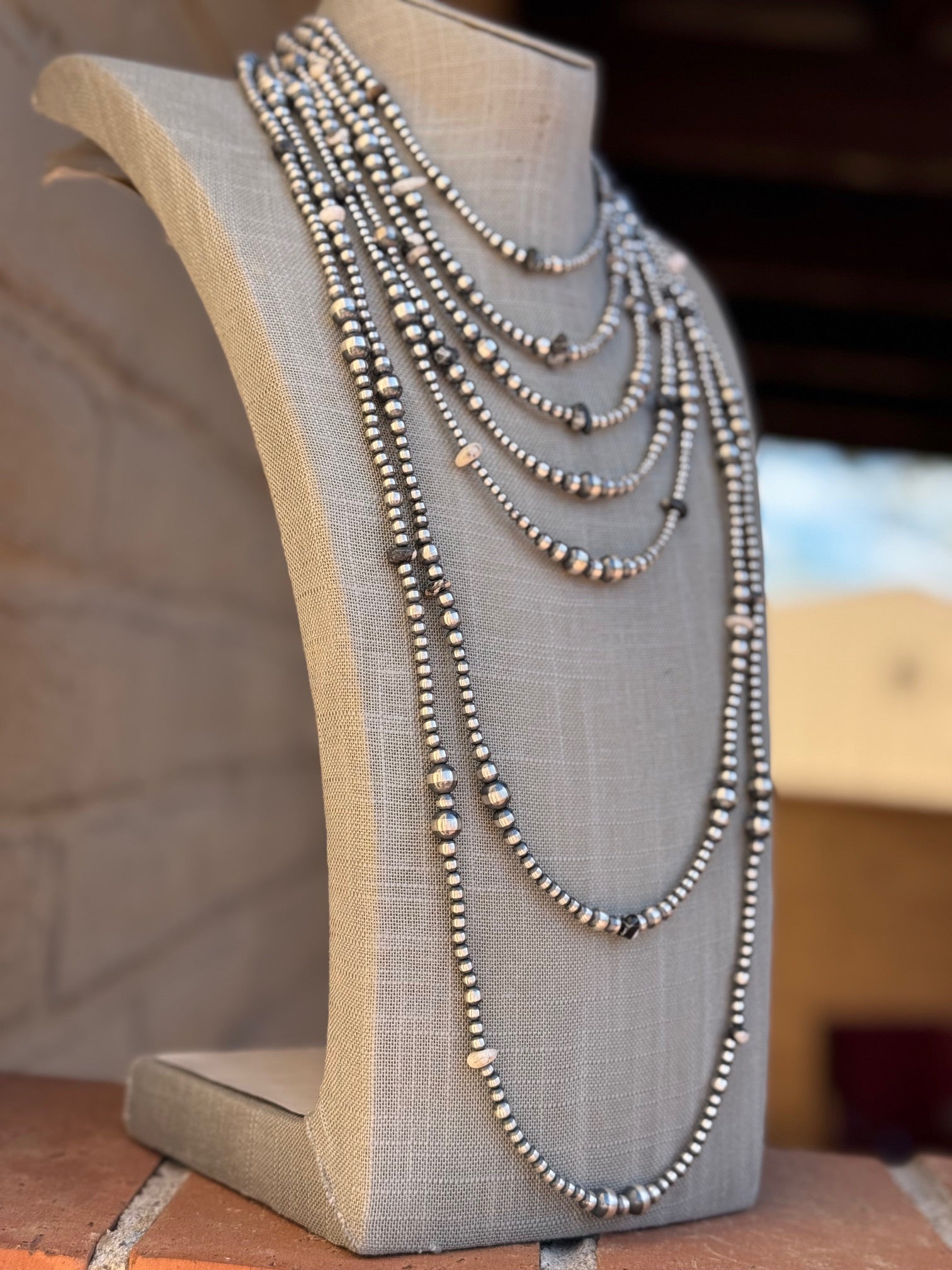 Handcrafted Sterling Silver & White Buffalo 3-5mm Beaded Necklace 14"