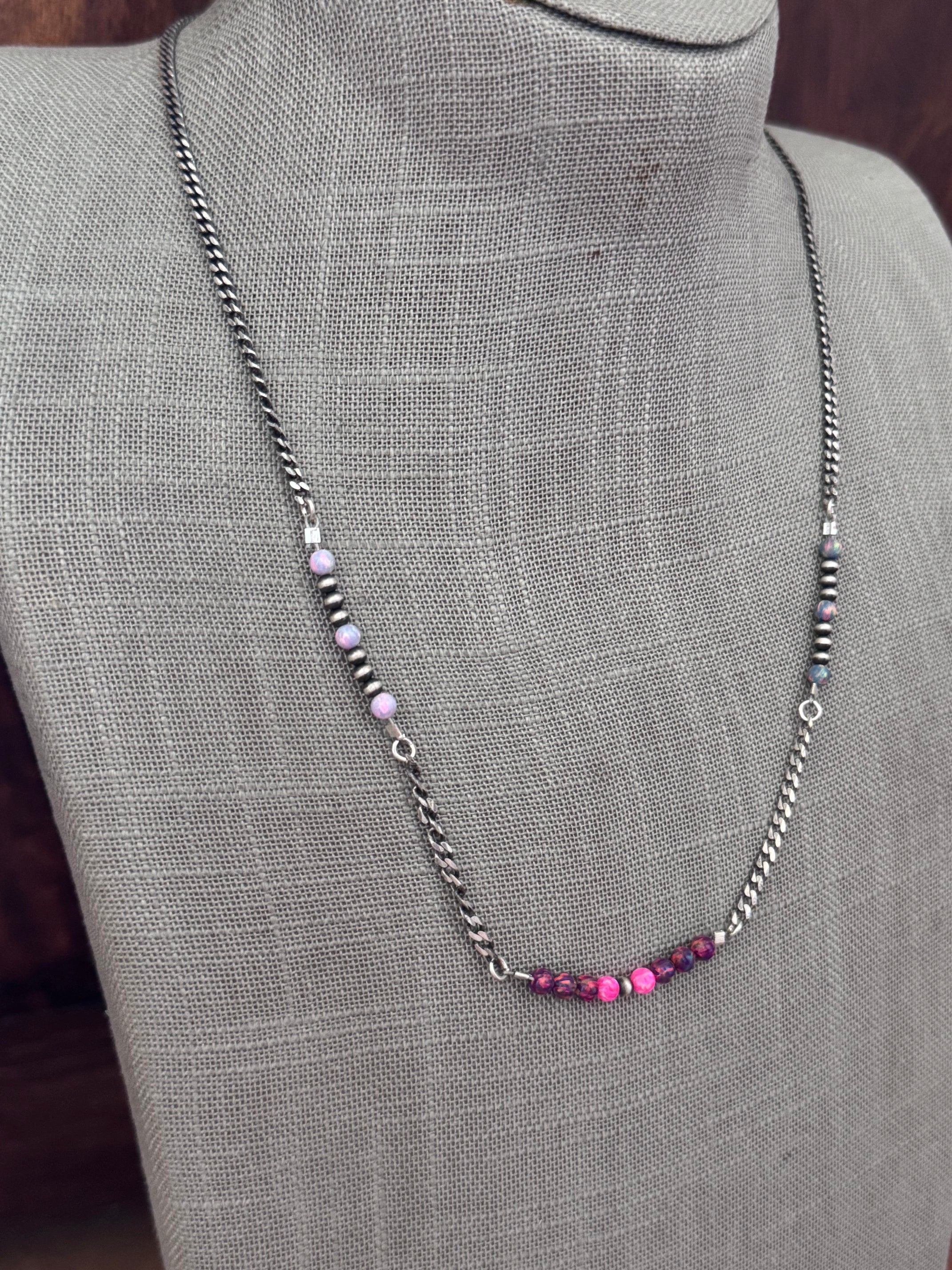 Handmade Sterling Silver Mixed Opal & Pearl Beaded Chain Necklace 21.5" by Roaming Buffalo