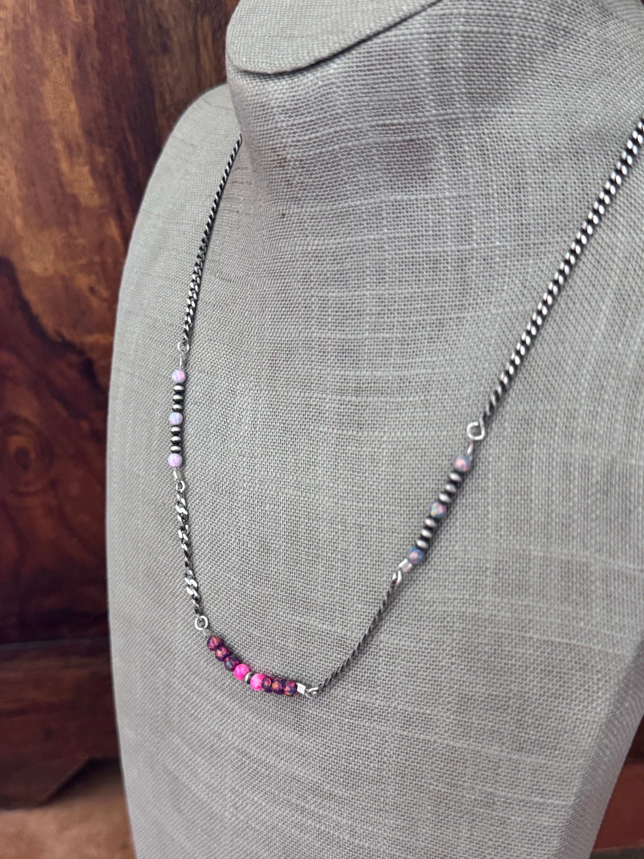 Handmade Sterling Silver Mixed Opal & Pearl Beaded Chain Necklace 21.5" by Roaming Buffalo