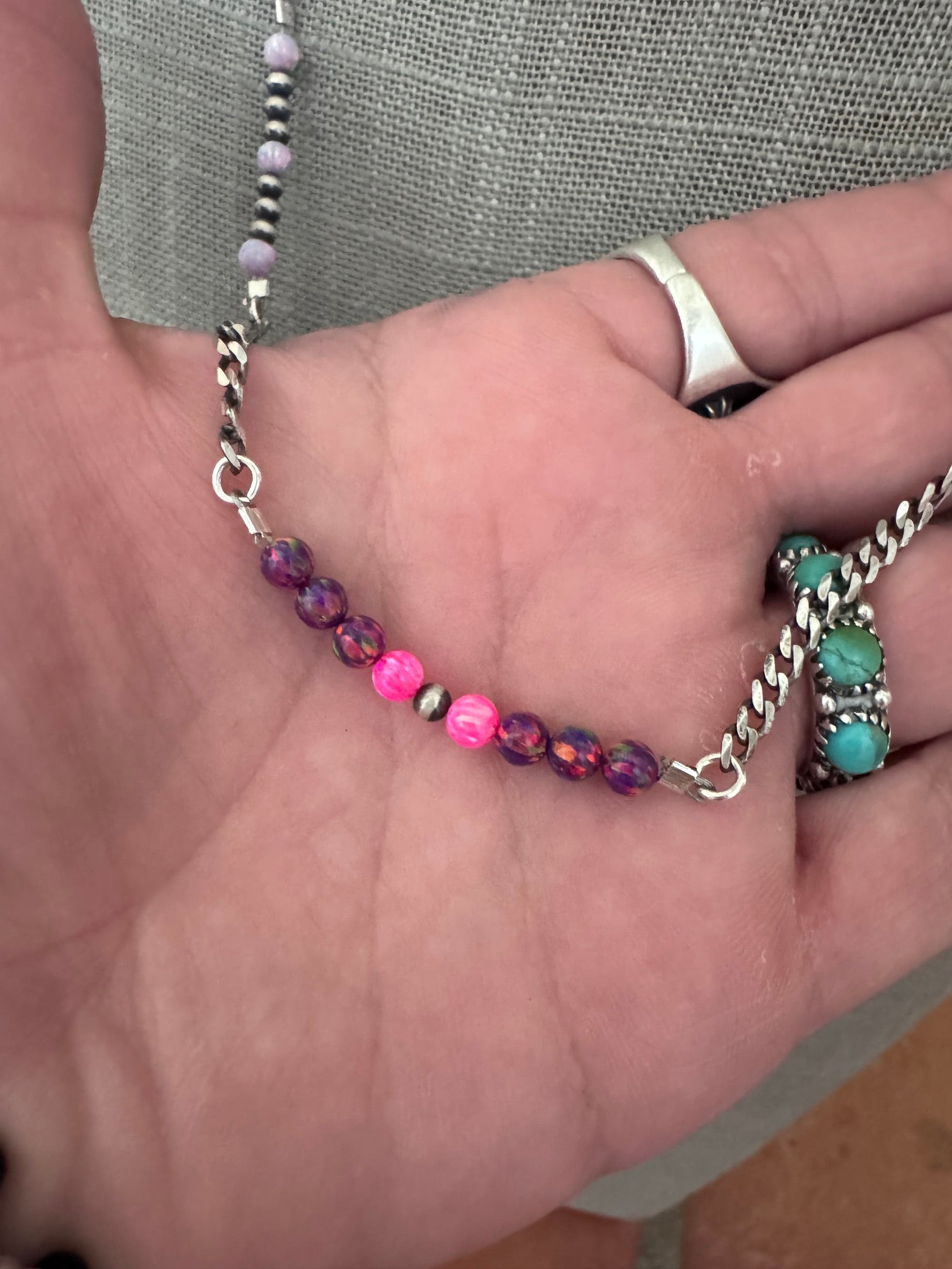 Handmade Sterling Silver Mixed Opal & Pearl Beaded Chain Necklace 21.5" by Roaming Buffalo