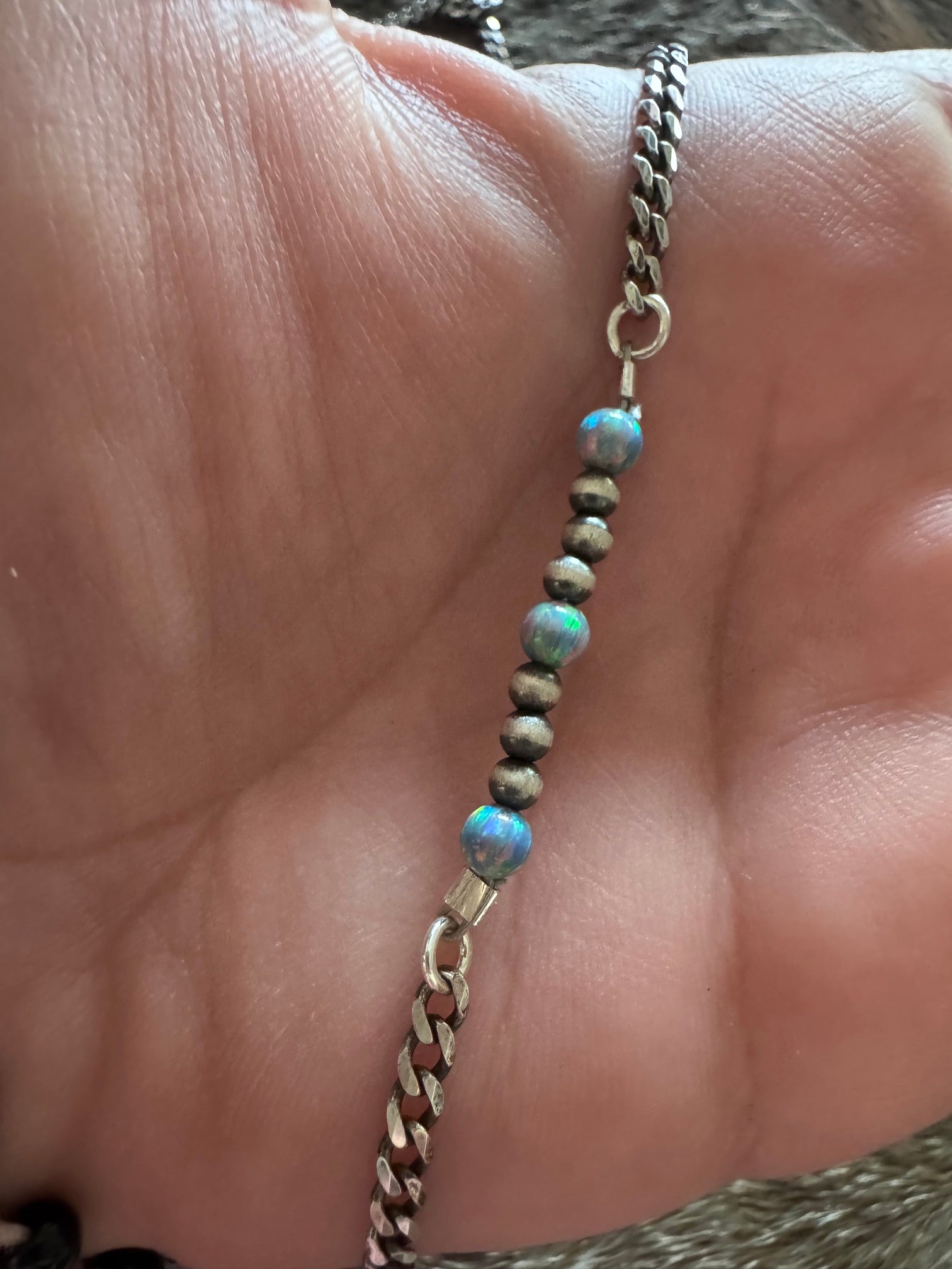 Handmade Sterling Silver Mixed Opal & Pearl Beaded Chain Necklace 21.5" by Roaming Buffalo