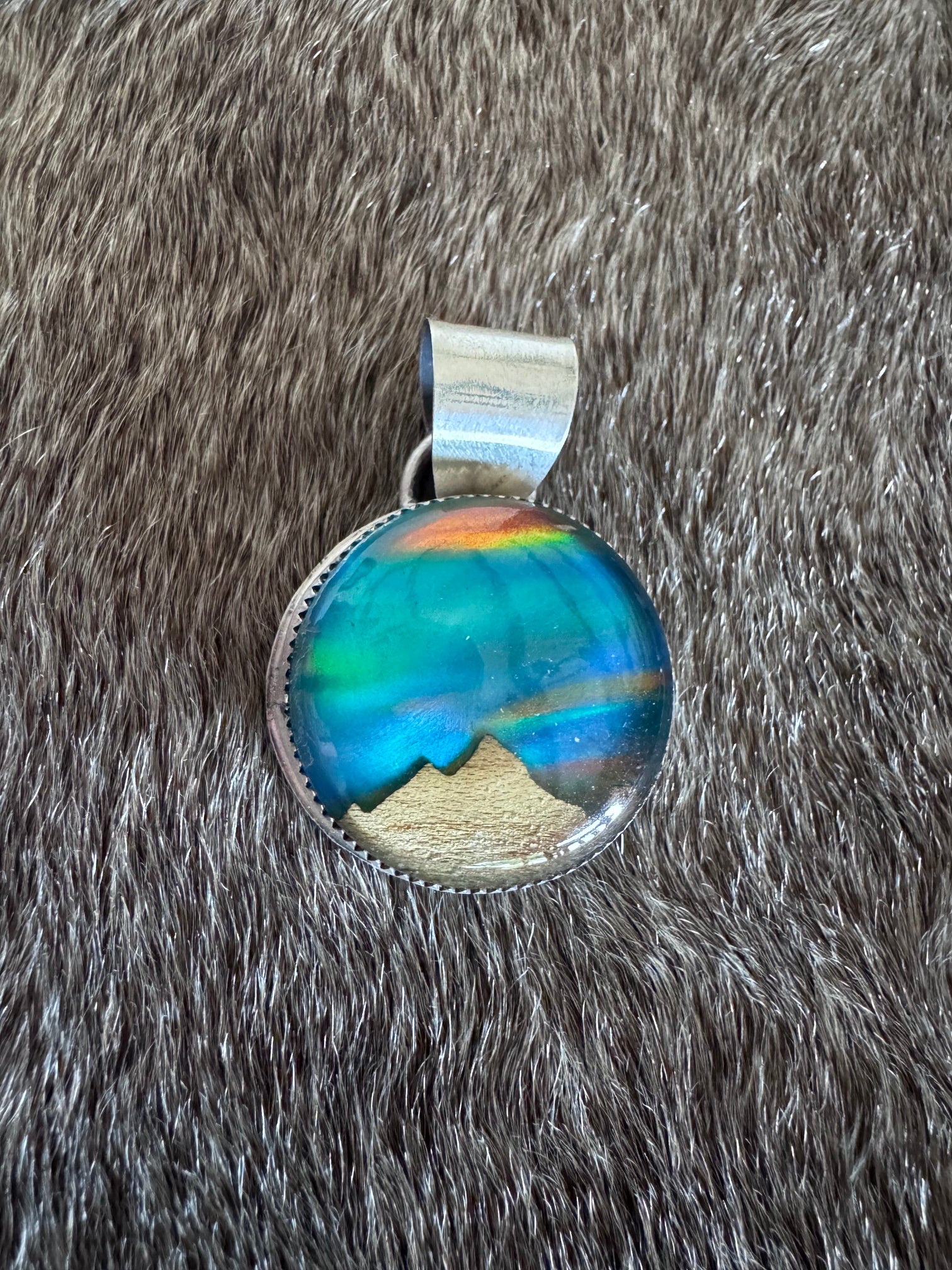 Handmade Sterling Silver Wood Carved Inlay Pendant by Roaming Buffalo