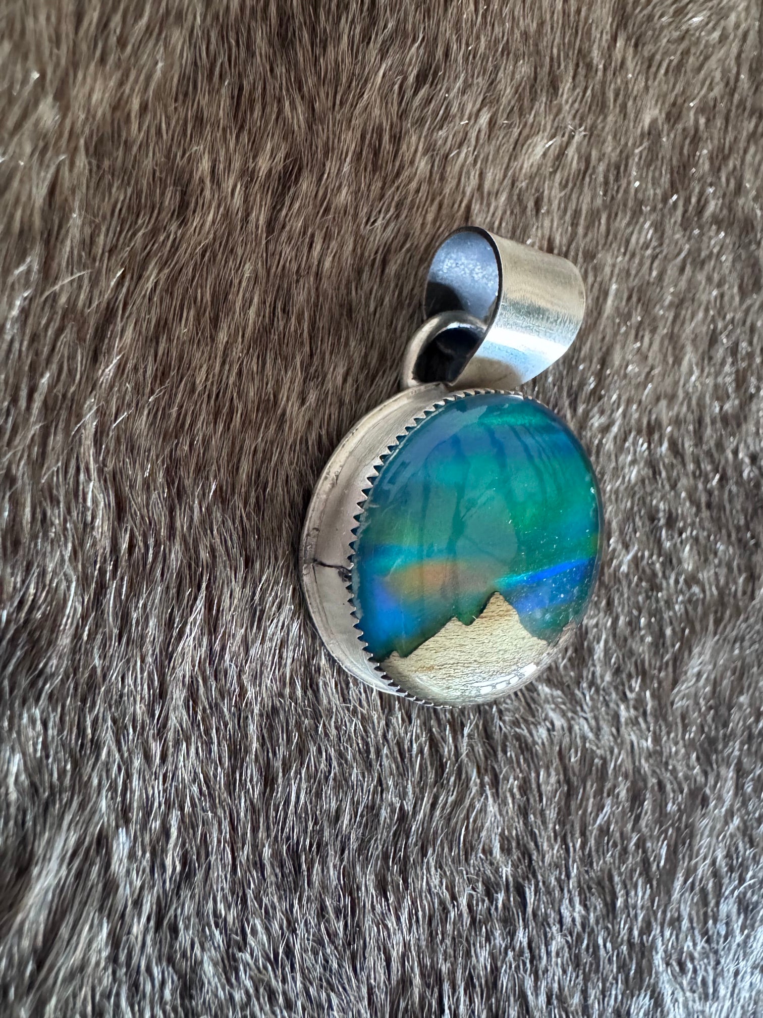Handmade Sterling Silver Wood Carved Inlay Pendant by Roaming Buffalo
