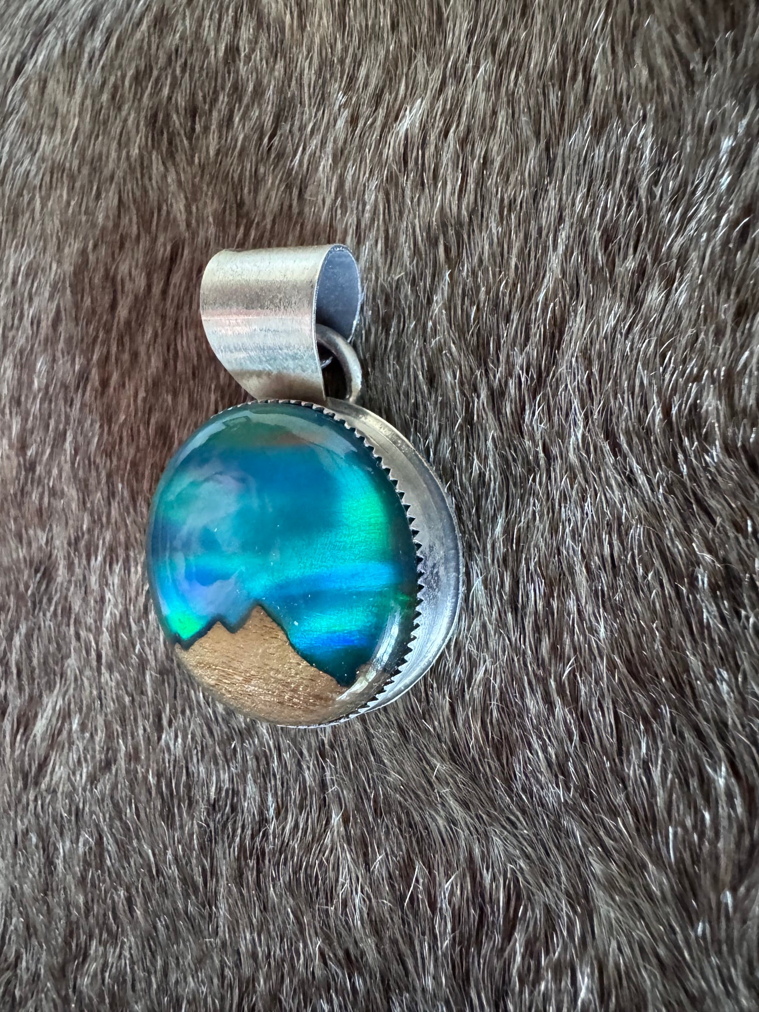 Handmade Sterling Silver Wood Carved Inlay Pendant by Roaming Buffalo