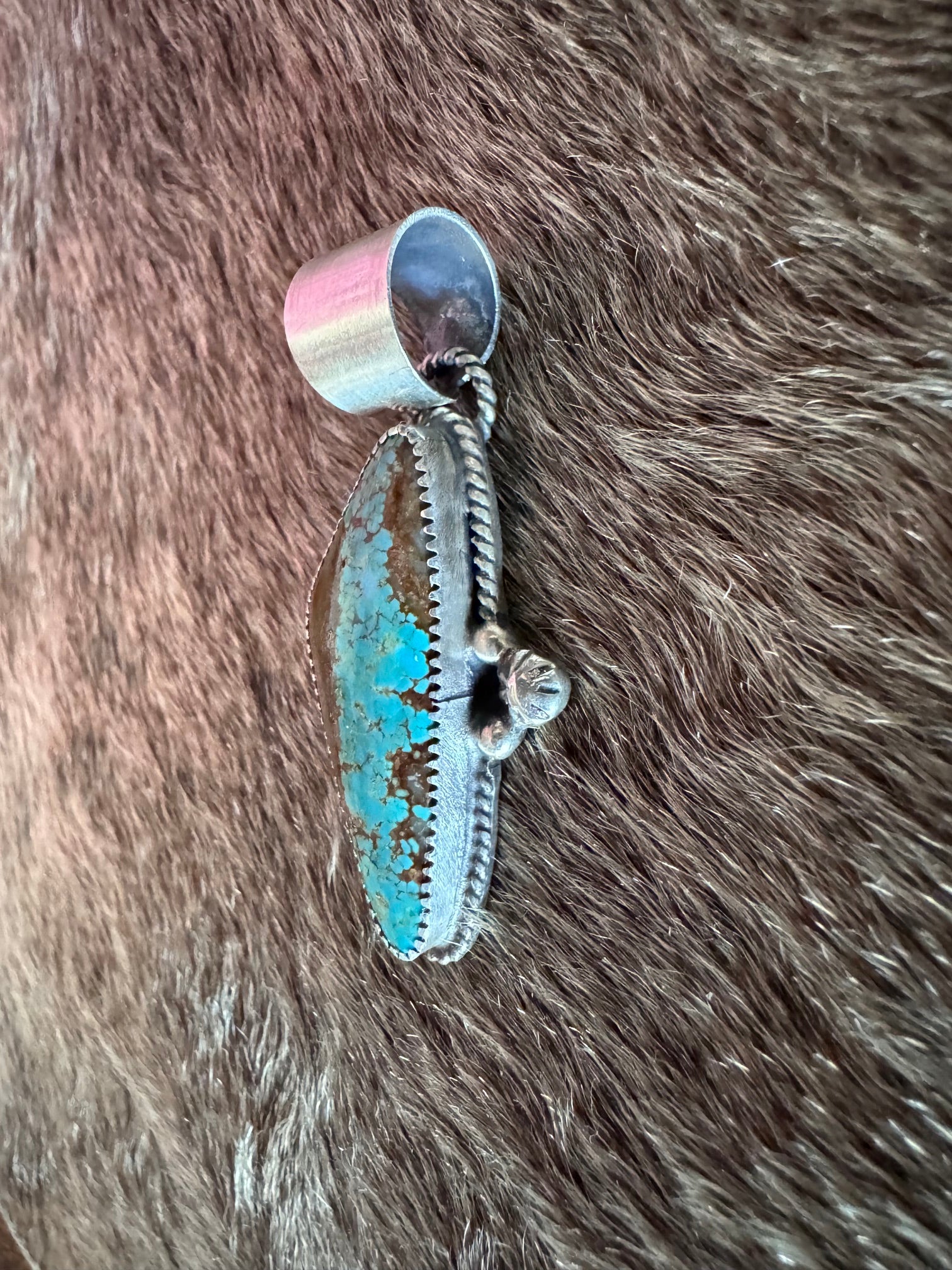 Handmade Sterling Silver Mine 8 Turquoise Pendant by Roaming Buffalo