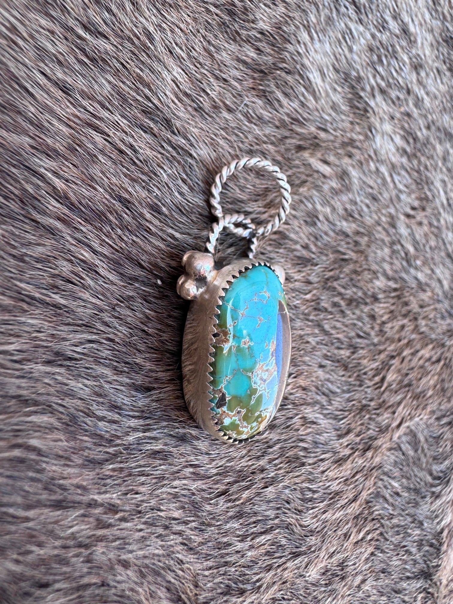 Handmade Sterling Silver Carico Lake Turquoise Pendant by Roaming Buffalo