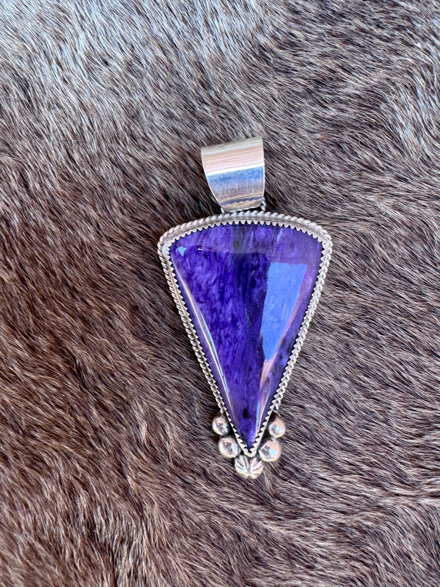 Handmade Sterling Silver Charoite Pendant by Roaming Buffalo