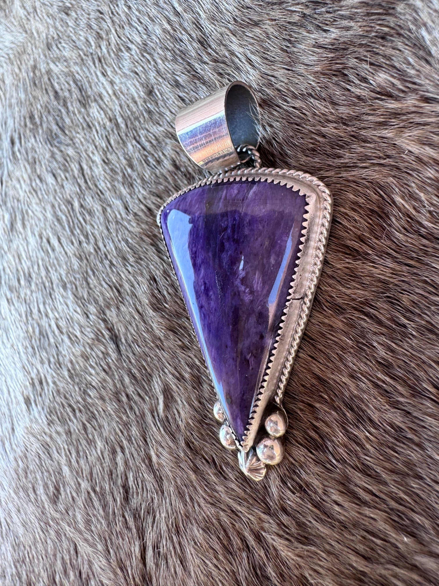 Handmade Sterling Silver Charoite Pendant by Roaming Buffalo