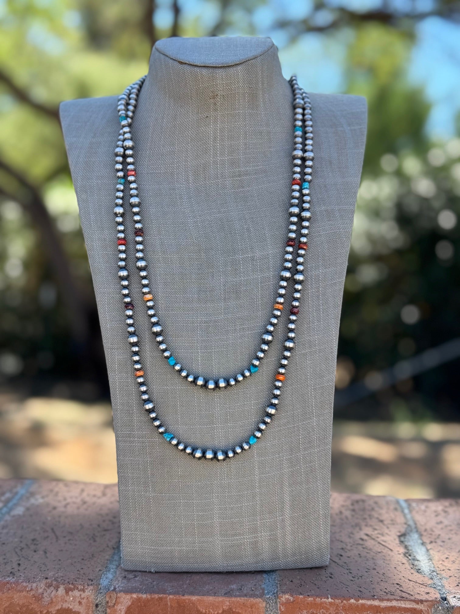 Sterling Silver & Multi Stone Beaded 5-8mm Necklace 30"