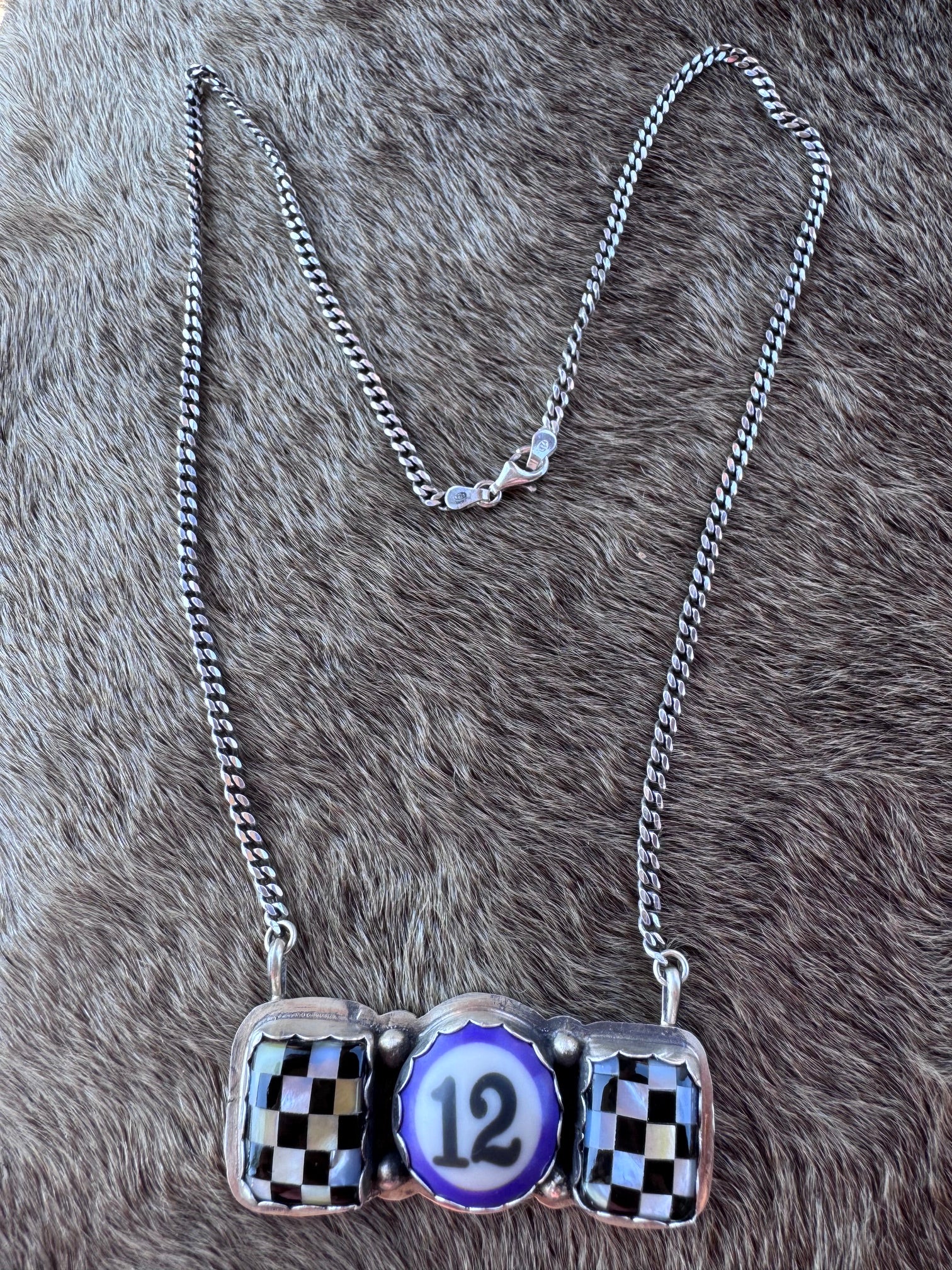Handmade Sterling Silver Checkered Billiard Ball Bar 19.5" Necklace by Roaming Buffalo