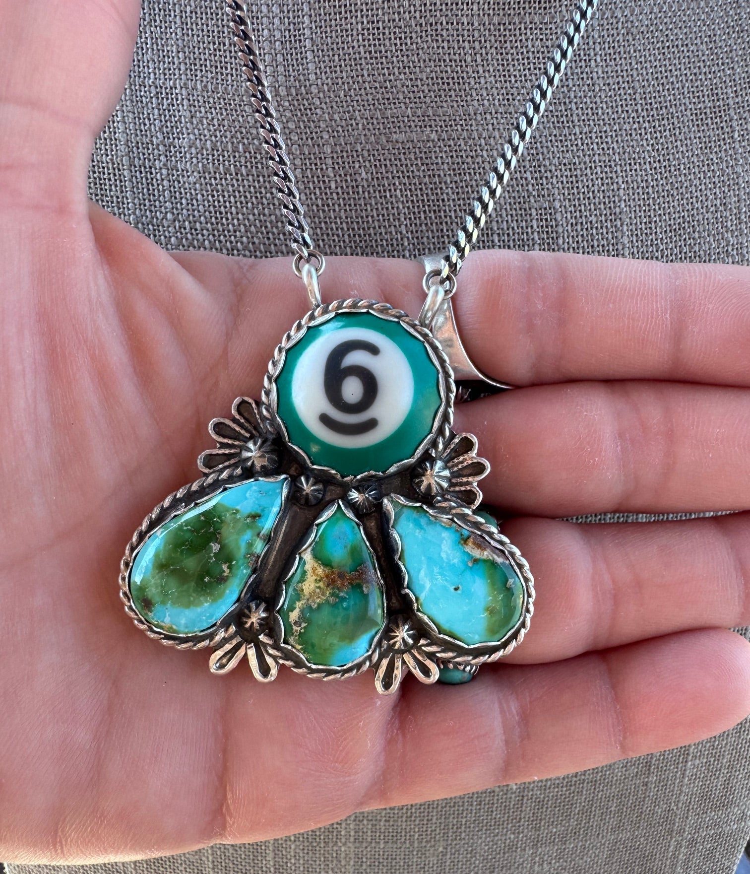 Handmade Sterling Silver Sonoran Gold Billiard Ball 18" Necklace by Roaming Buffalo