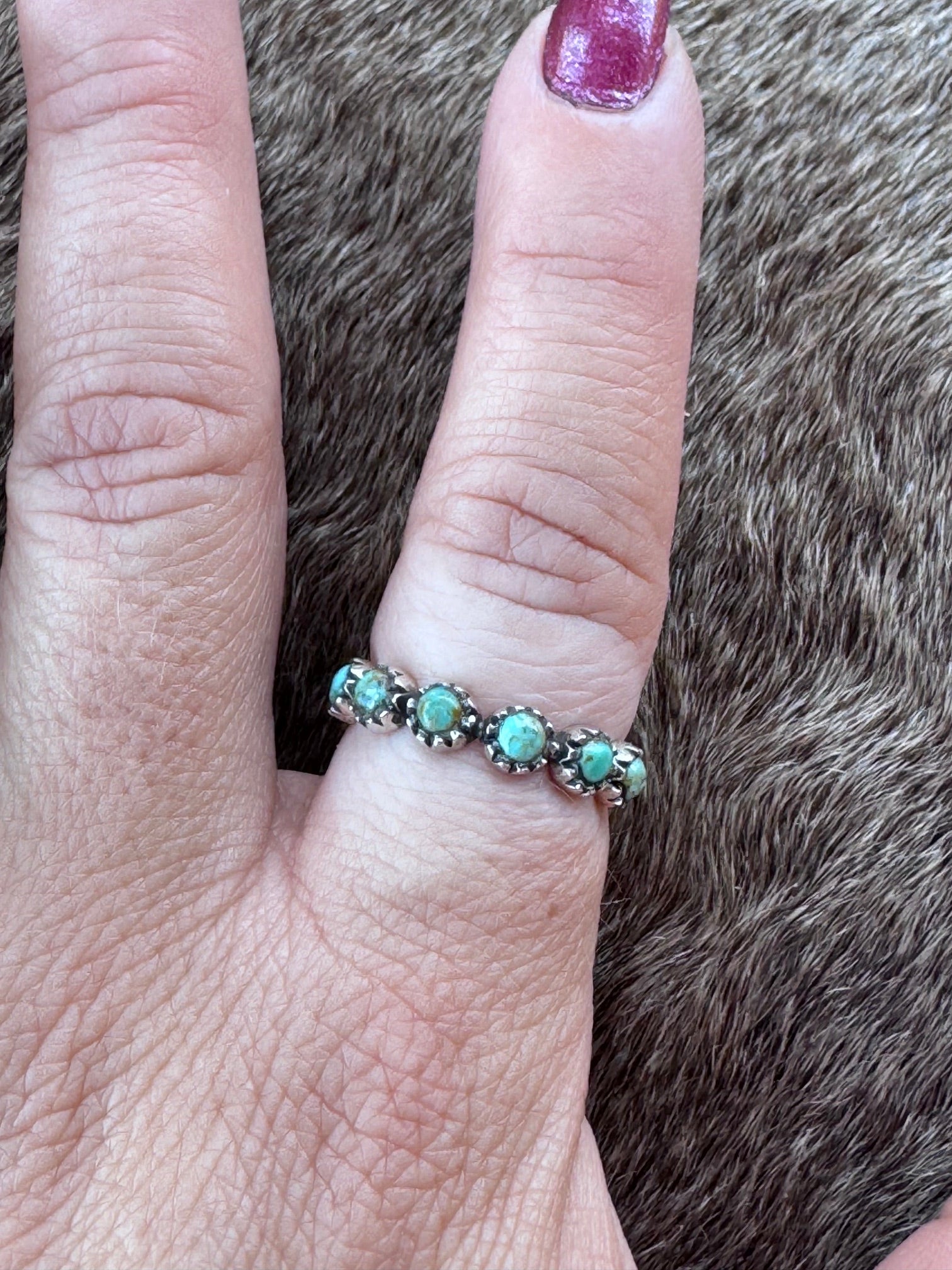 Natural Kingman Turquoise & Sterling Silver USA Mini Eternity Band