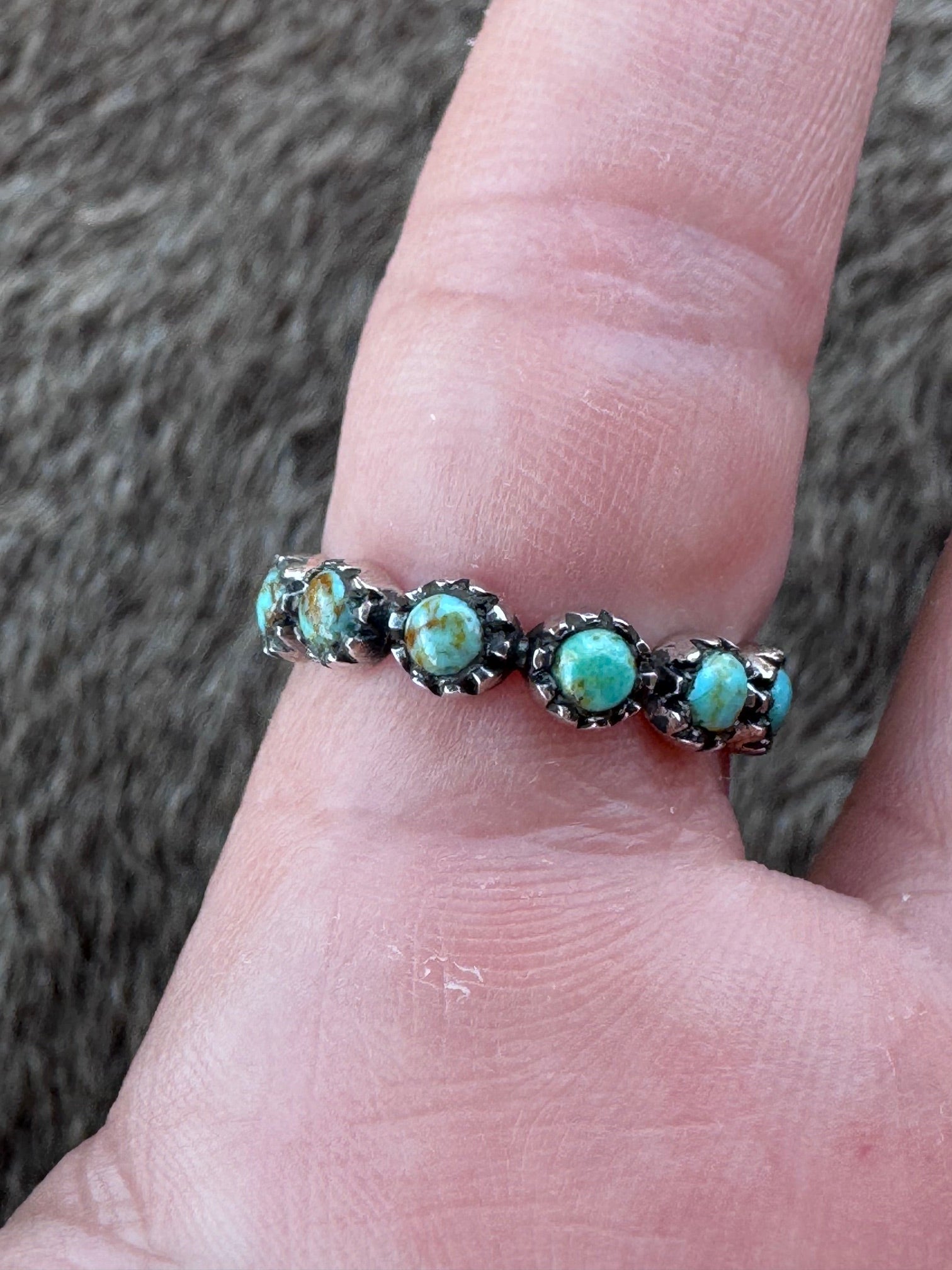 Natural Kingman Turquoise & Sterling Silver USA Mini Eternity Band
