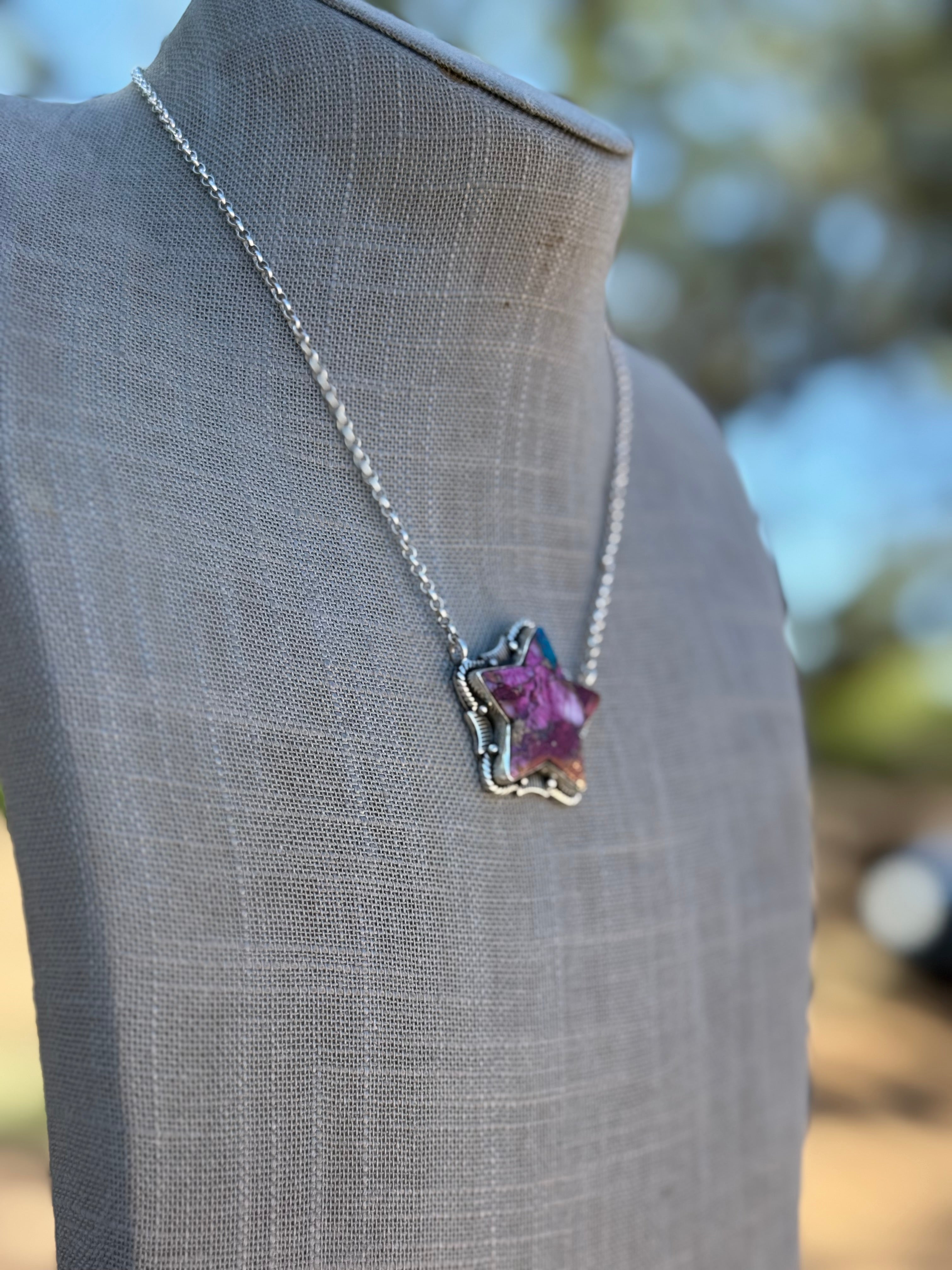 Handmade Sterling Silver Pink Dream Star Necklace Signed Nizhoni