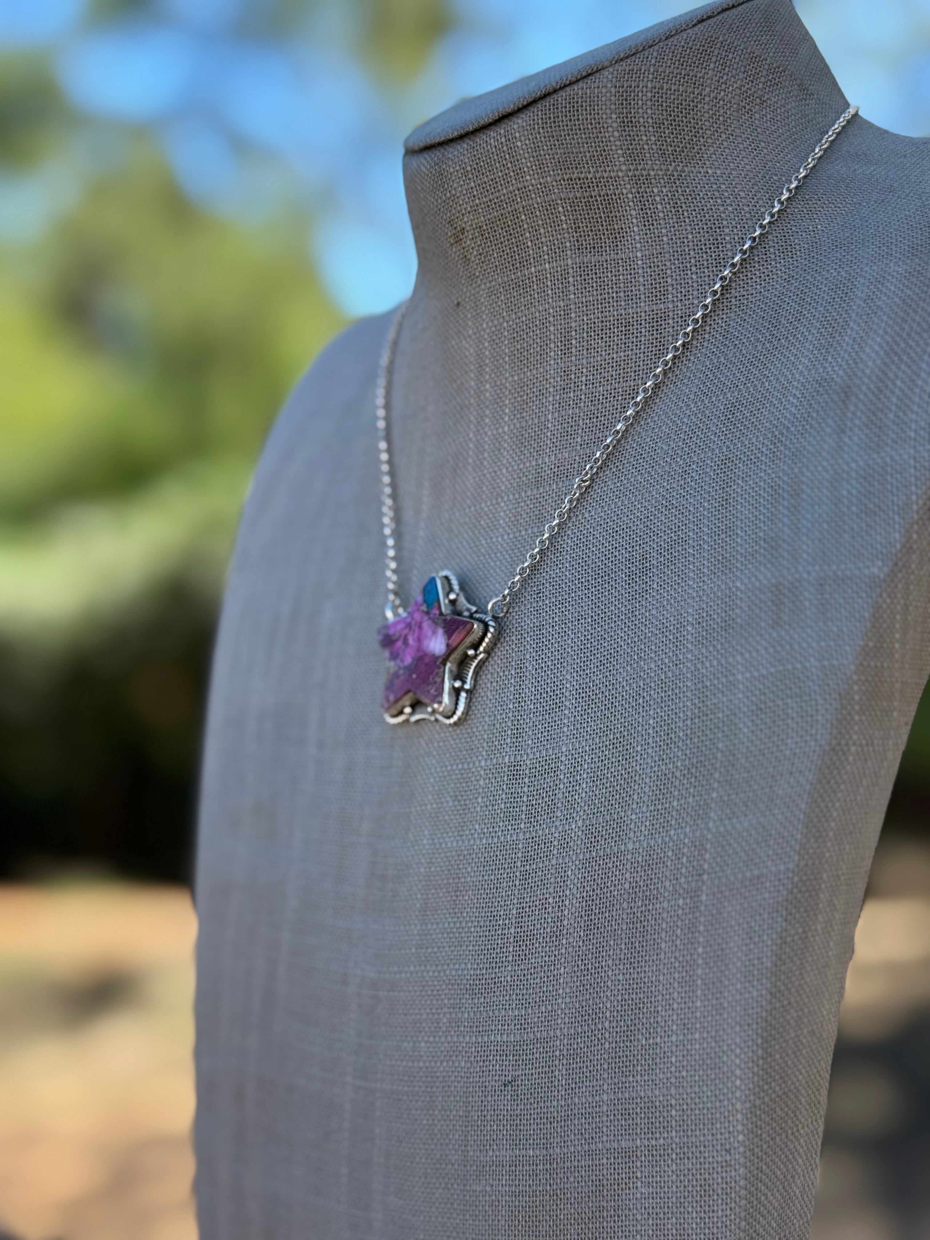 Handmade Sterling Silver Pink Dream Star Necklace Signed Nizhoni