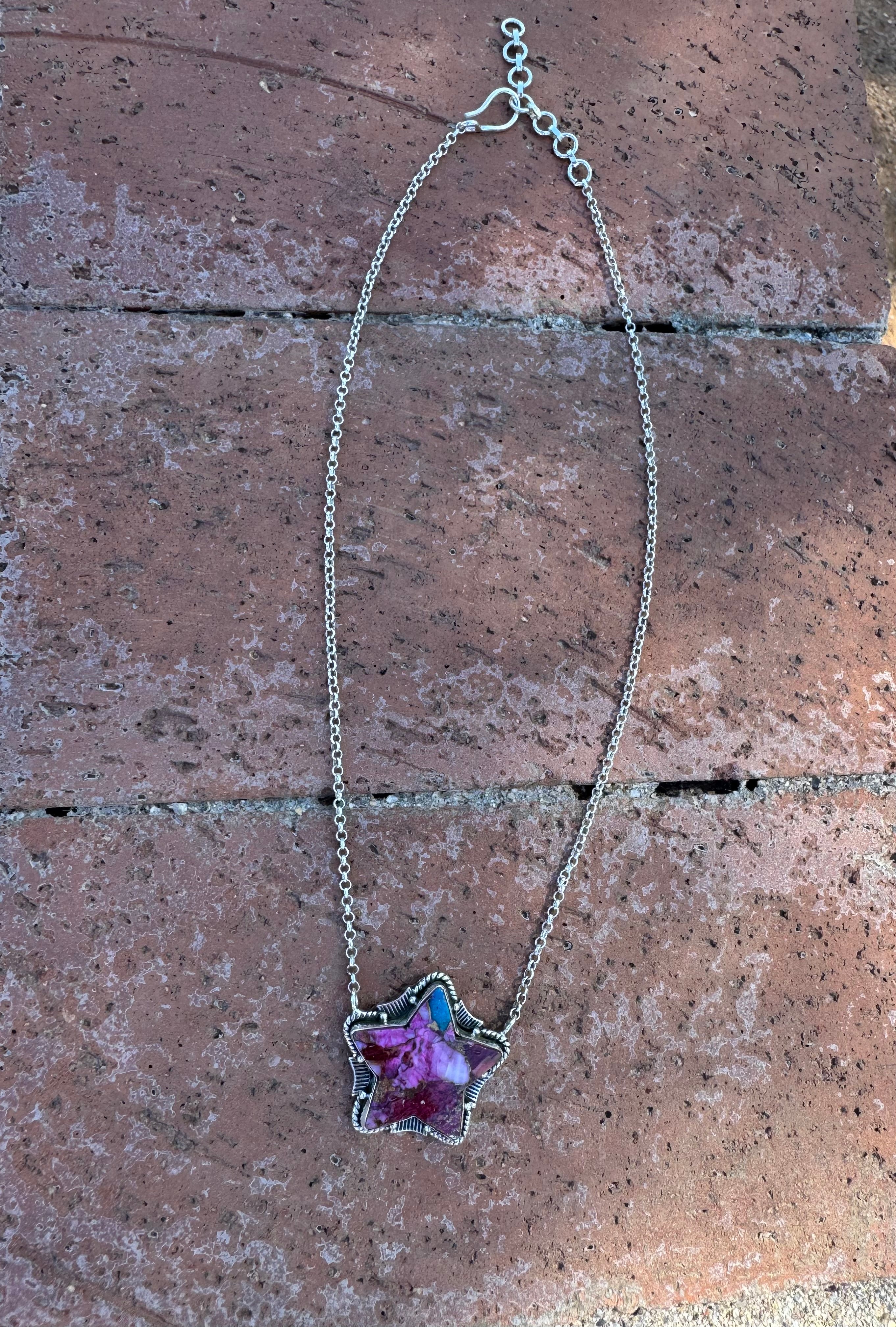 Handmade Sterling Silver Pink Dream Star Necklace Signed Nizhoni