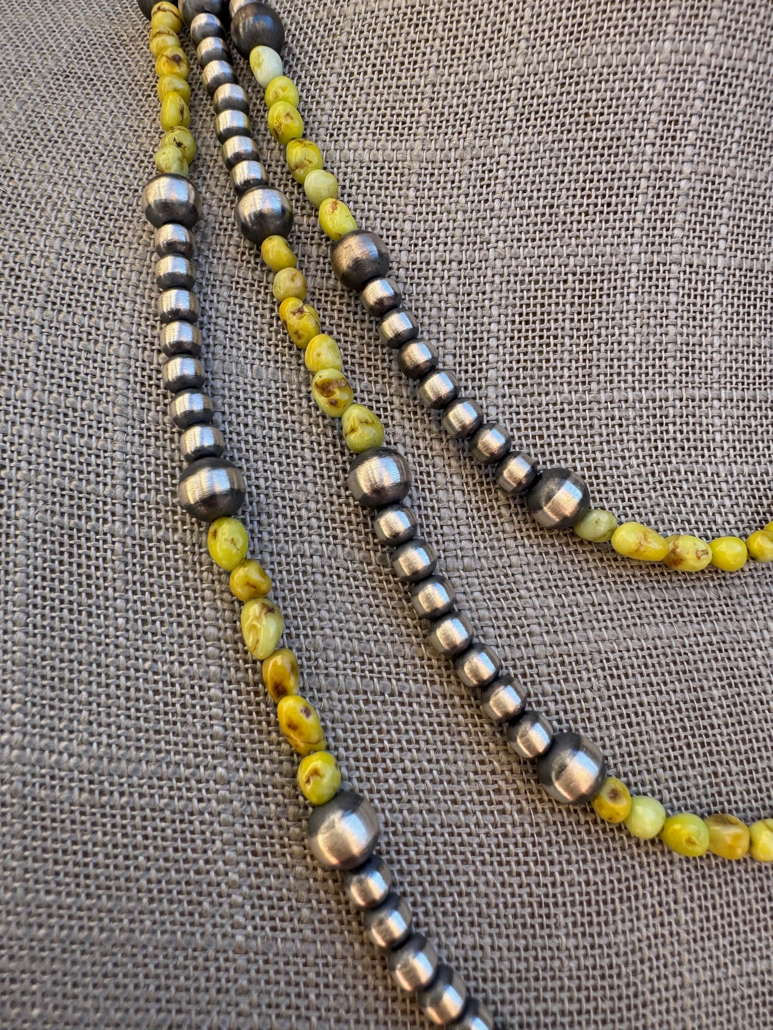 Handcrafted Sterling Silver and Palomino Turquoise Beaded 4mm & 6mm Necklace