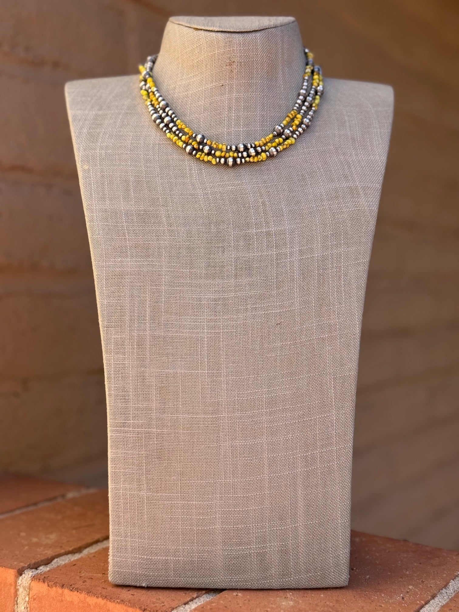 Handcrafted Sterling Silver Palomino Turquoise Beaded 3-6mm 16" Necklace