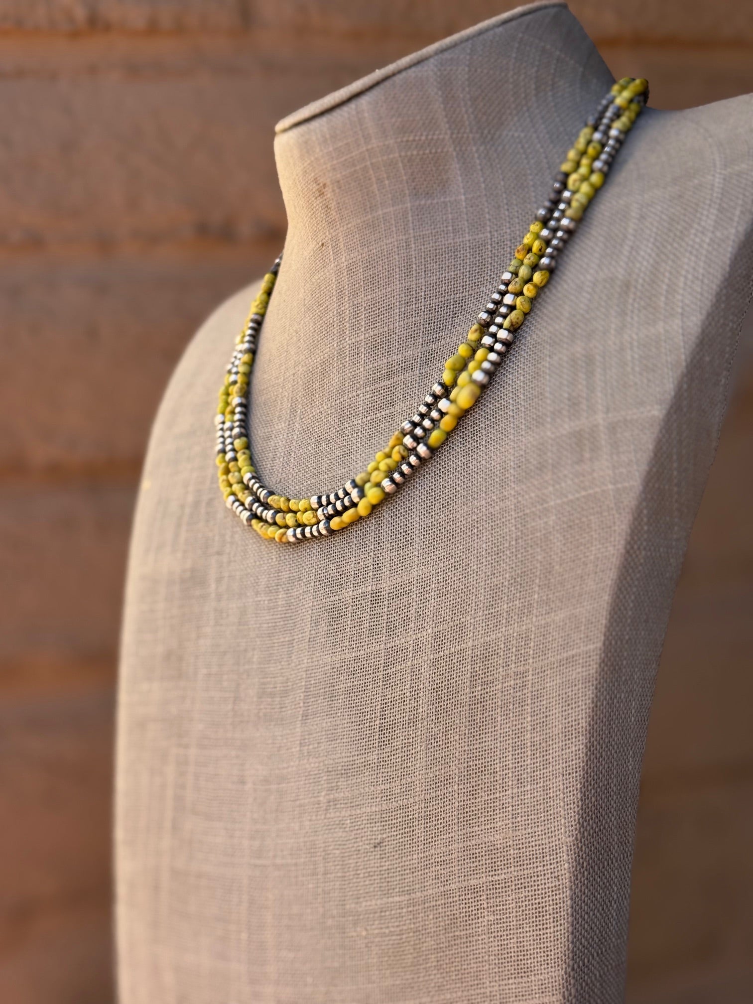 Handcrafted Sterling Silver and Palomino Turquoise Beaded 3-4mm Necklace 18"