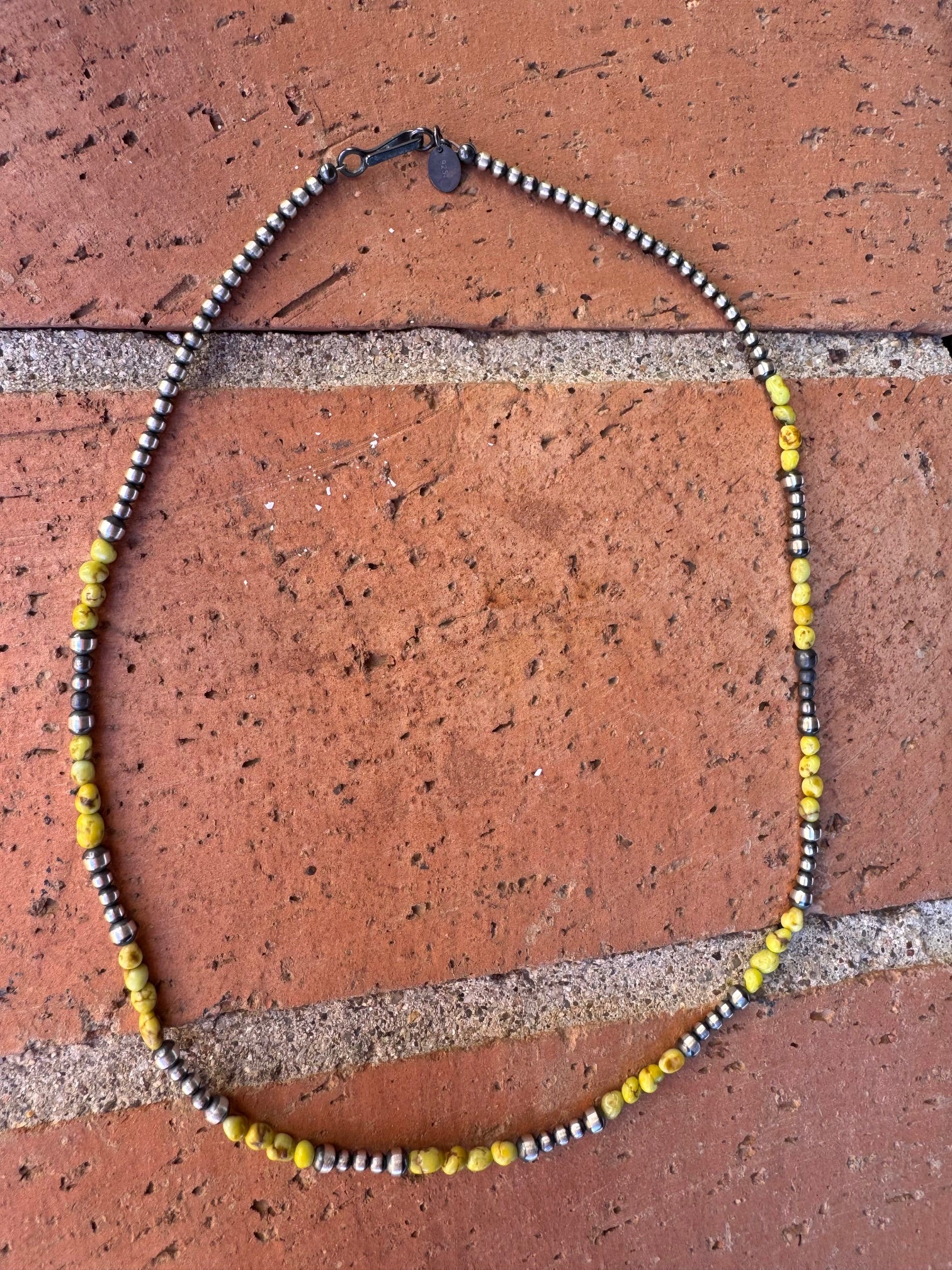 Handcrafted Sterling Silver and Palomino Turquoise Beaded 3-4mm Necklace 18"