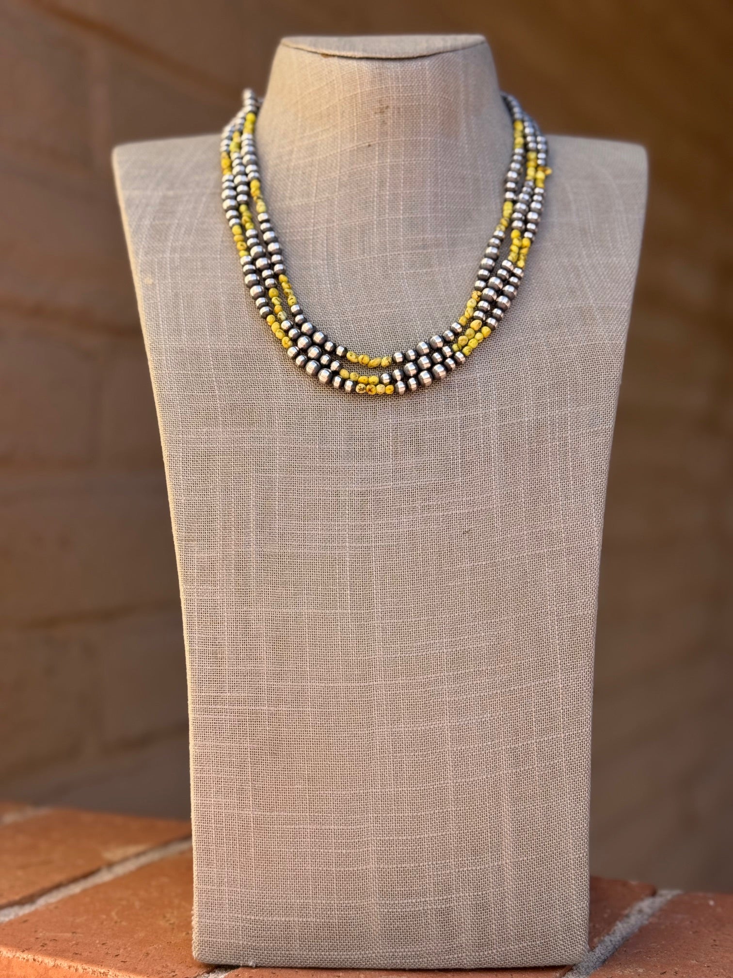 Handcrafted Sterling Silver and Palomino Turquoise Beaded 5-6mm Necklace 20"