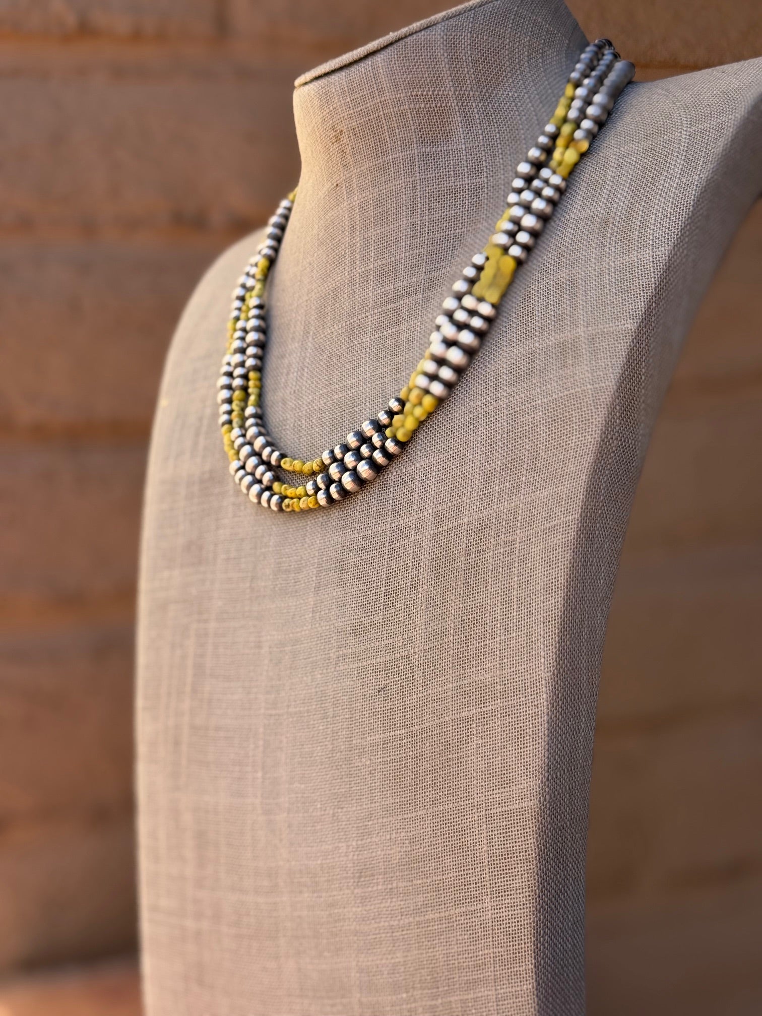 Handcrafted Sterling Silver and Palomino Turquoise Beaded 5-6mm Necklace 20"