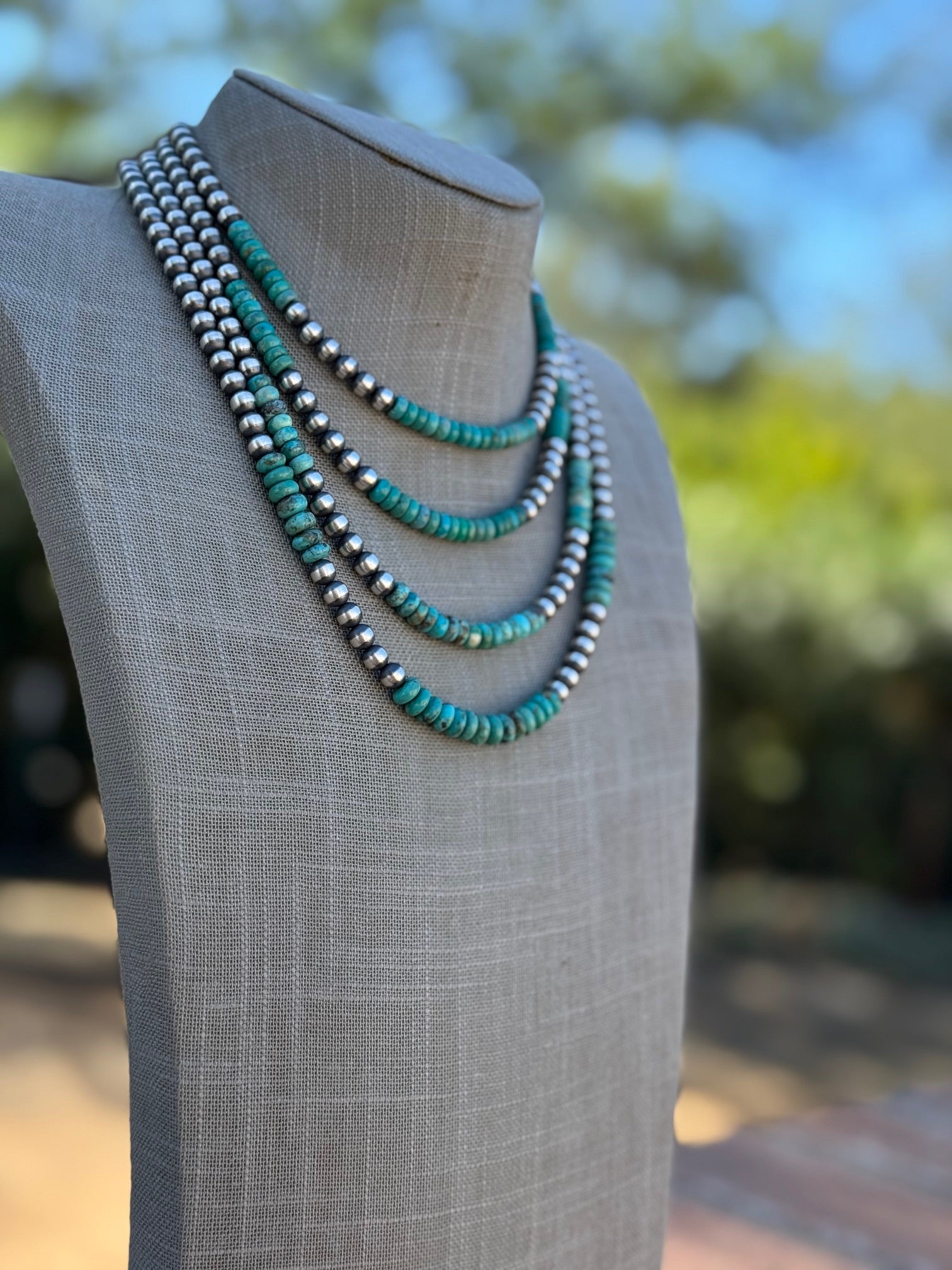 Handcrafted Turquoise & Sterling Silver Beaded 6mm Necklace