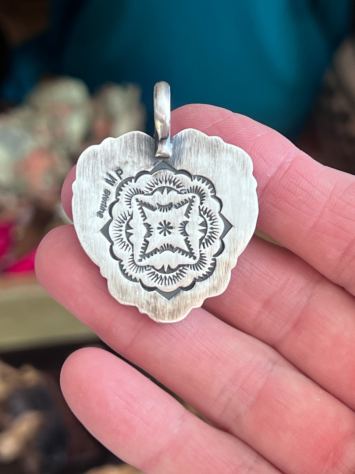 Hand Stamped Sterling Silver Heart Pendants by Murphy Platero, Medium