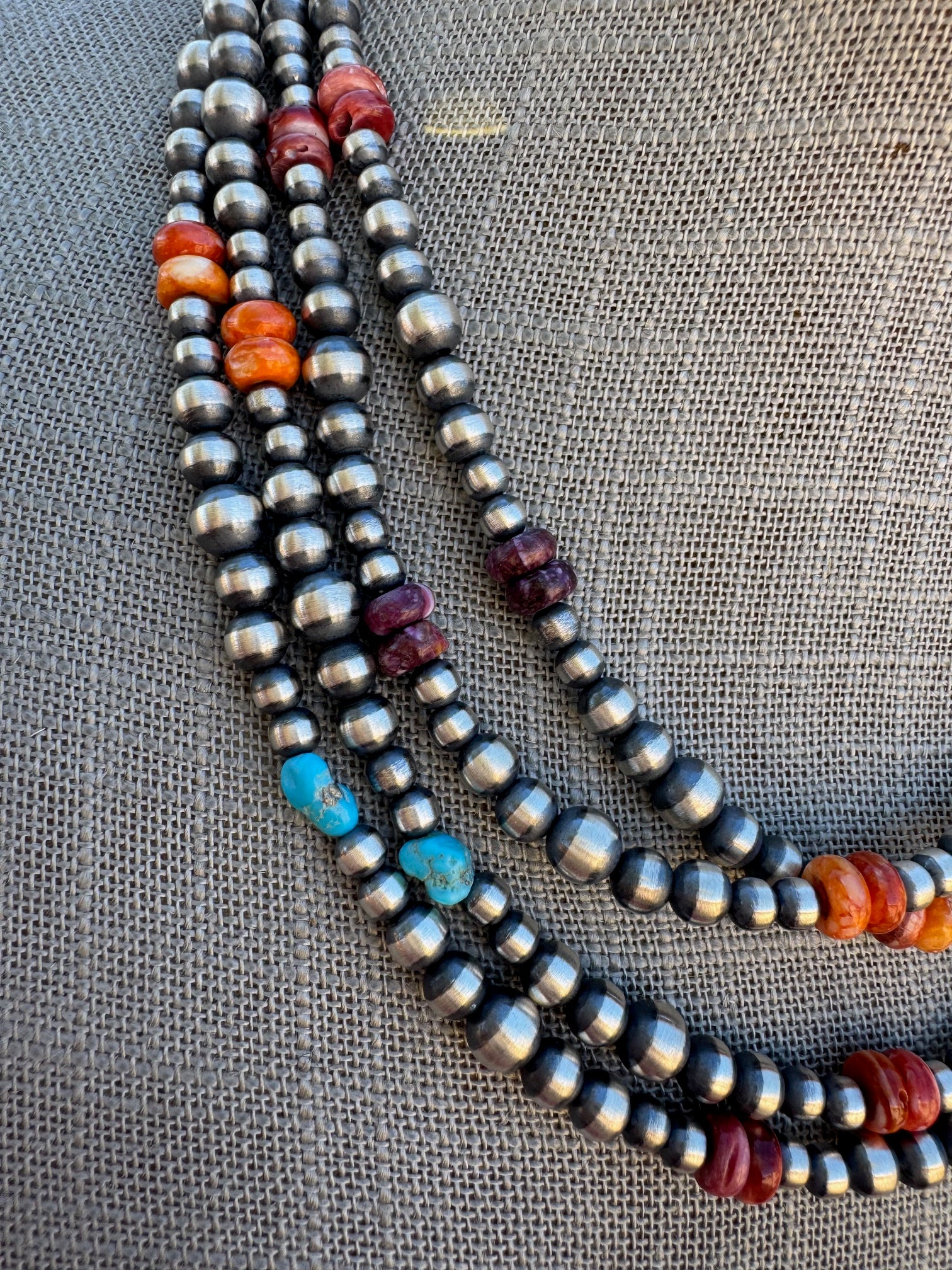 Sterling Silver & Multi Stone Beaded 4-6mm Necklace 72"