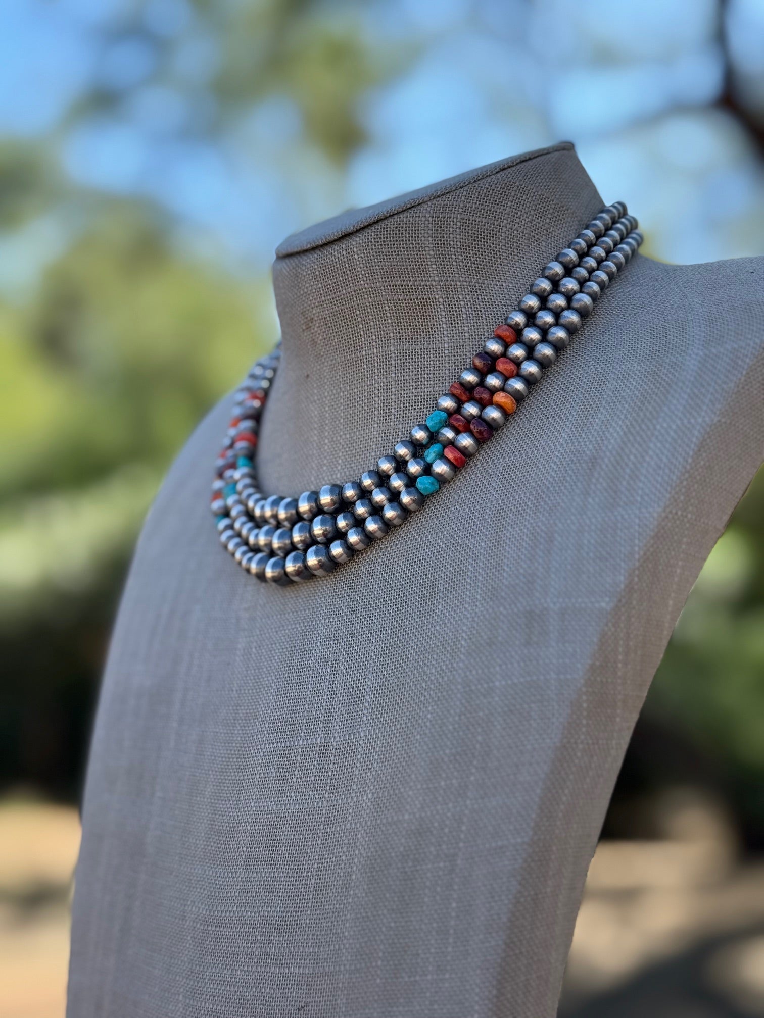 Sterling Silver & Multi Stone Beaded 4-6mm Necklace 16"