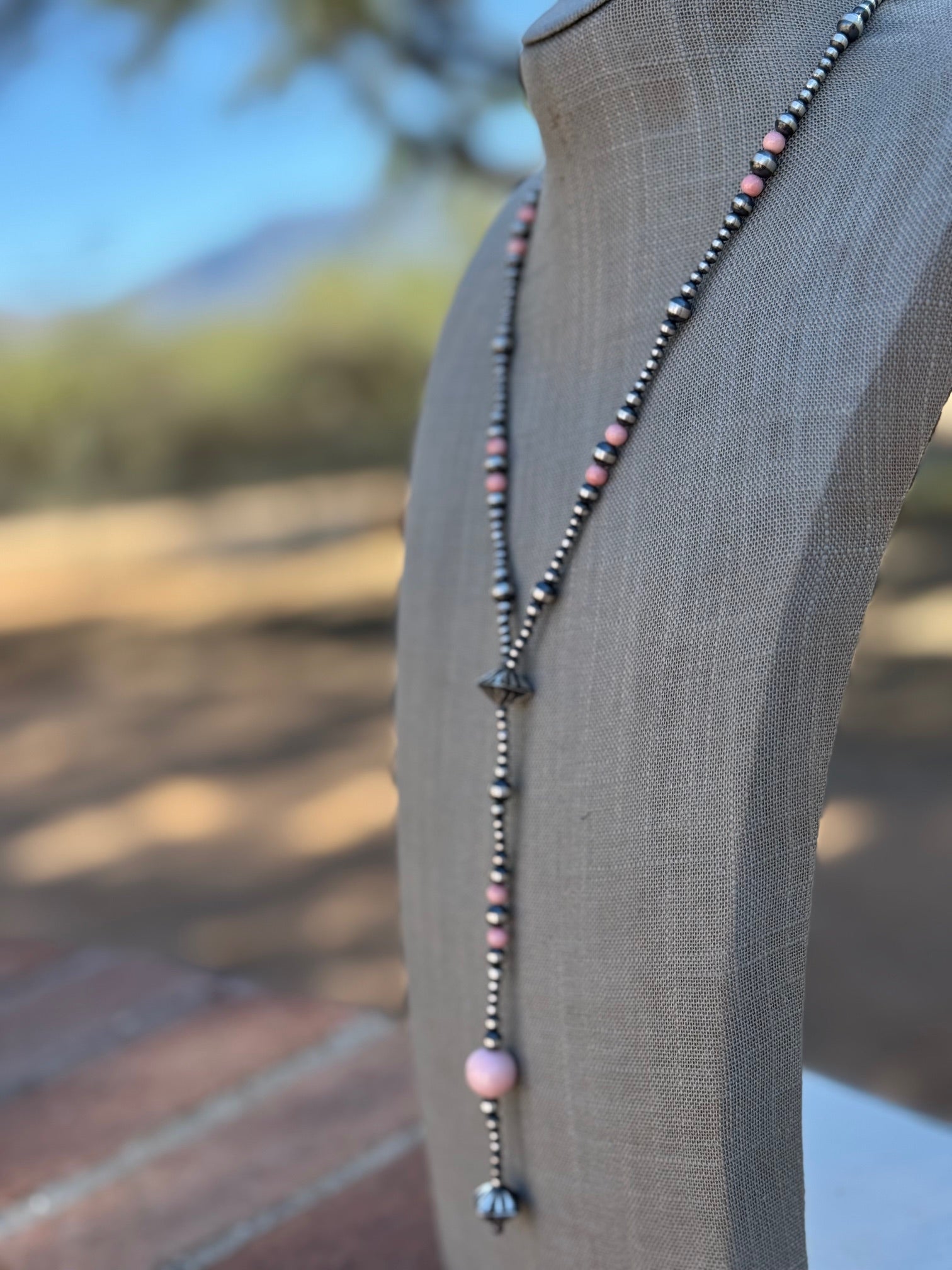 Handcrafted Sterling Silver & Pink Conch Lariat Necklace 20", 5.5" Lariat