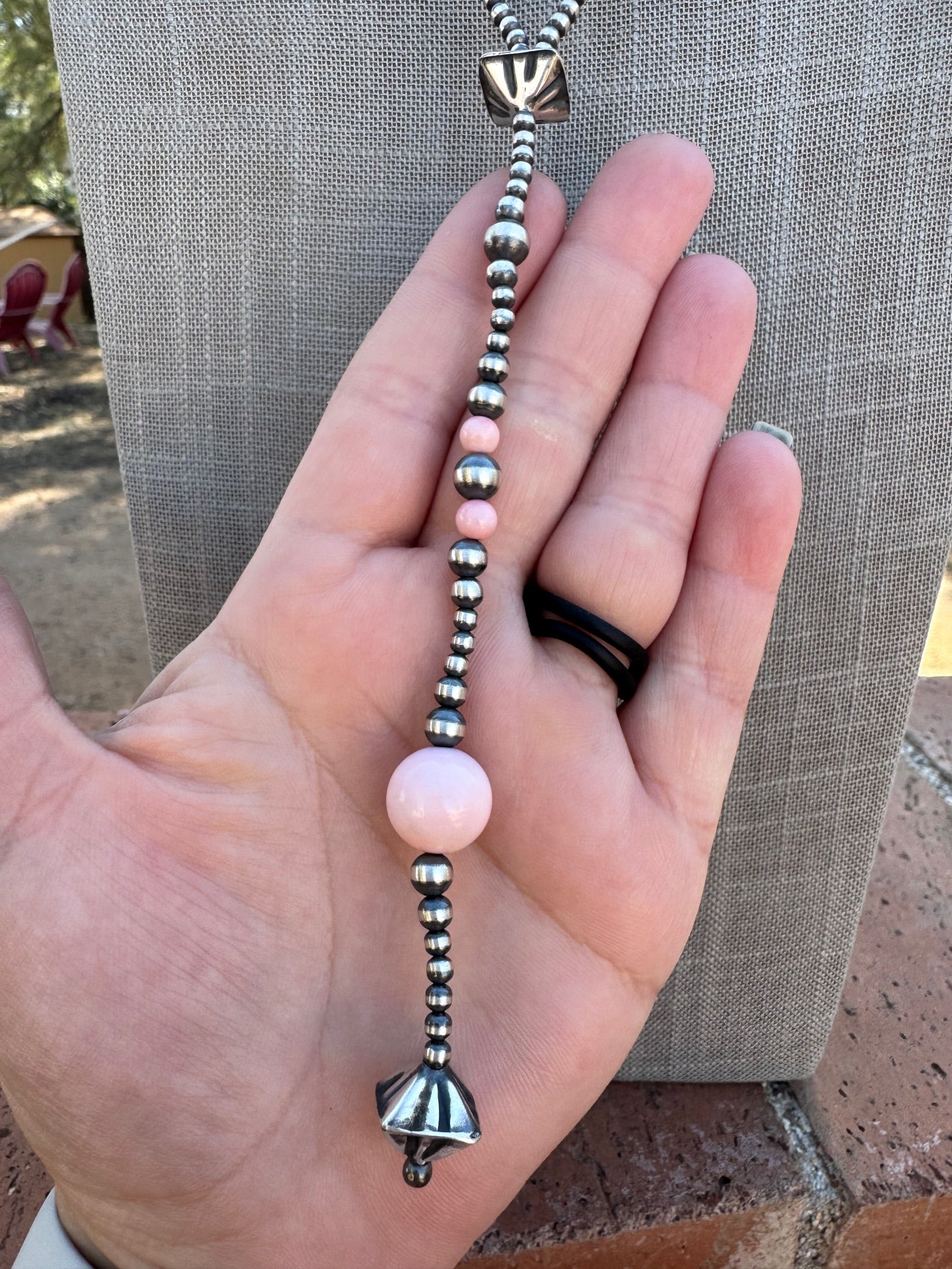 Handcrafted Sterling Silver & Pink Conch Lariat Necklace 20", 5.5" Lariat