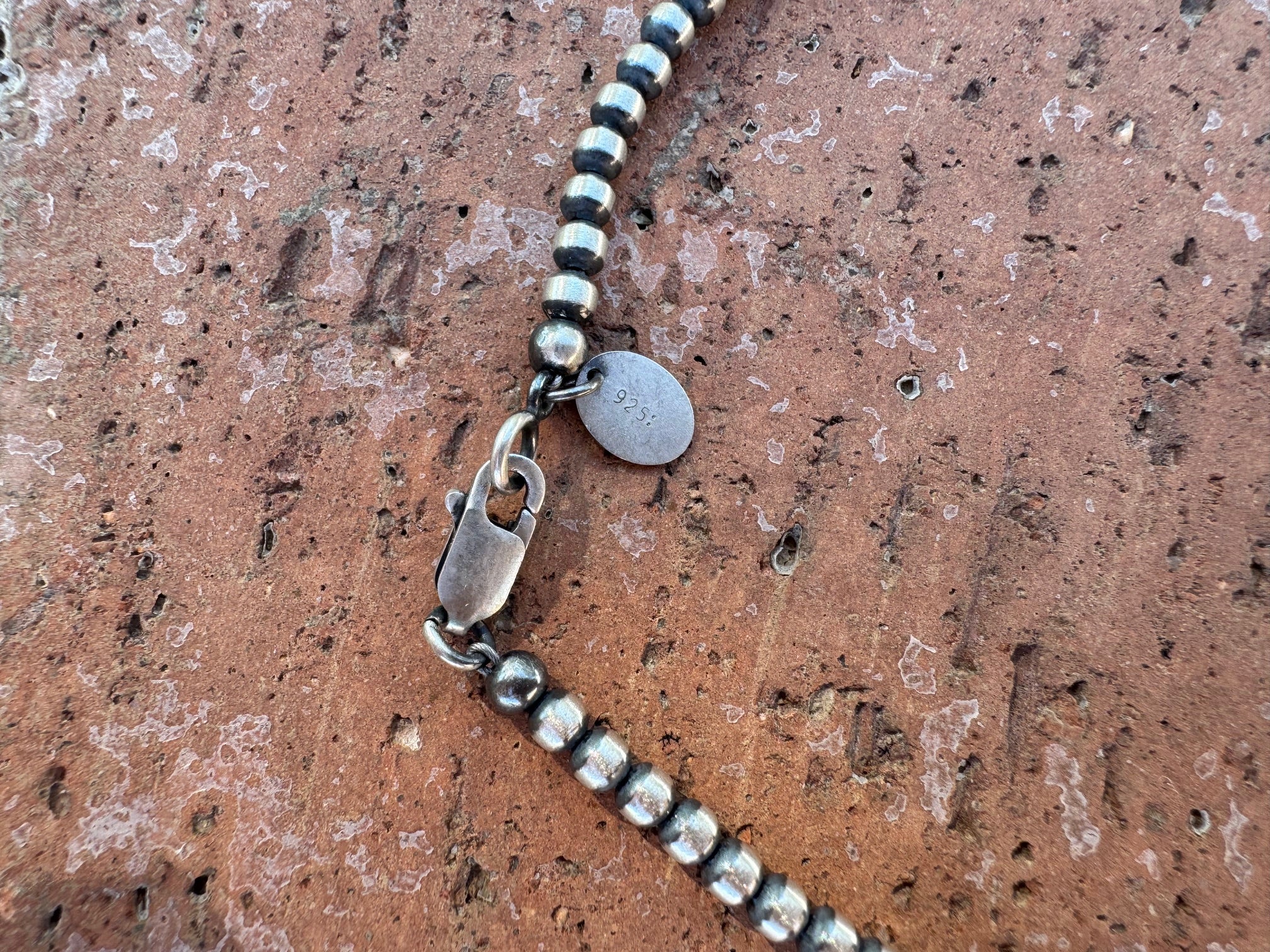 Handcrafted Pink Conch & Sterling Silver 3-6mm Beaded Necklace 24"