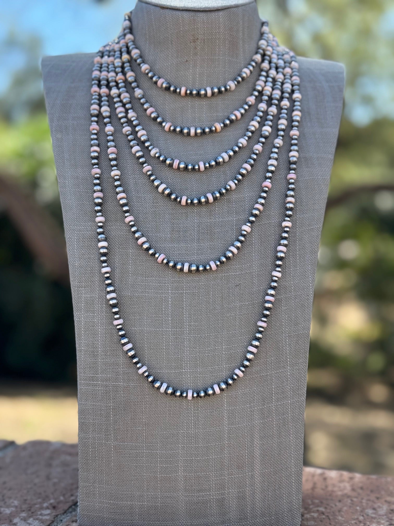 Handcrafted Pink Conch & Sterling Silver 4-6mm Beaded Necklace