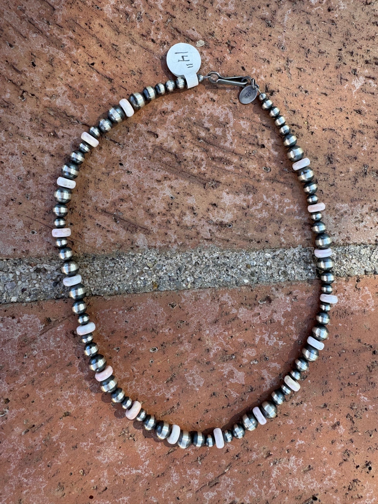 Handcrafted Pink Conch & Sterling Silver 4-6mm Beaded Necklace