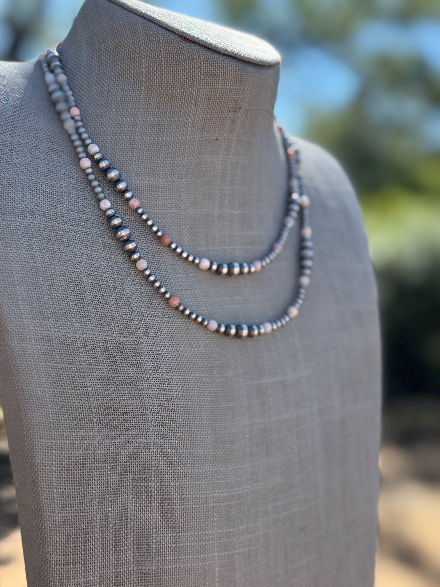 Handcrafted Pink Conch & Sterling Silver 3-6mm Beaded Necklace