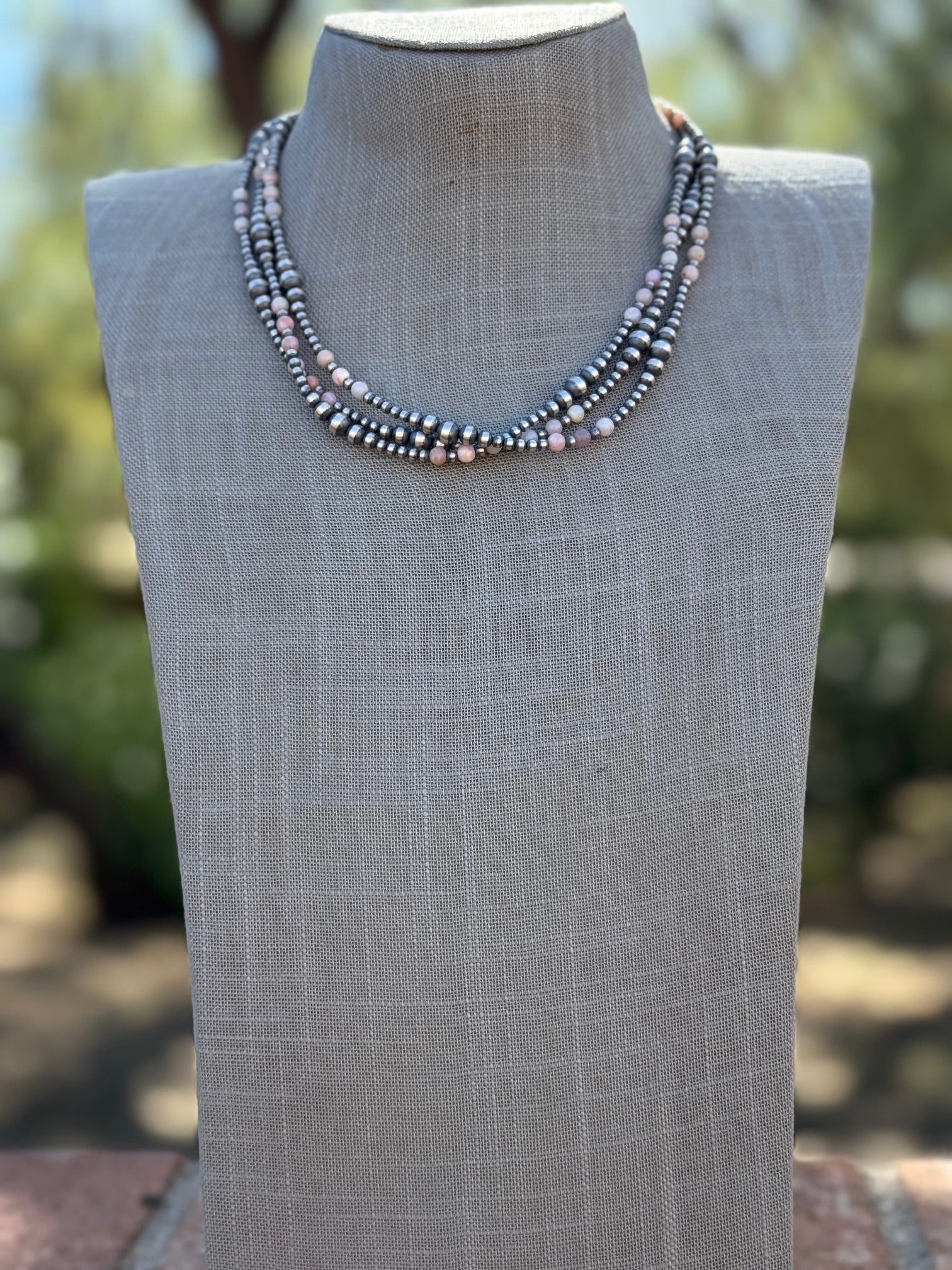 Handcrafted Pink Conch & Sterling Silver 3-6mm Beaded Necklace 18"