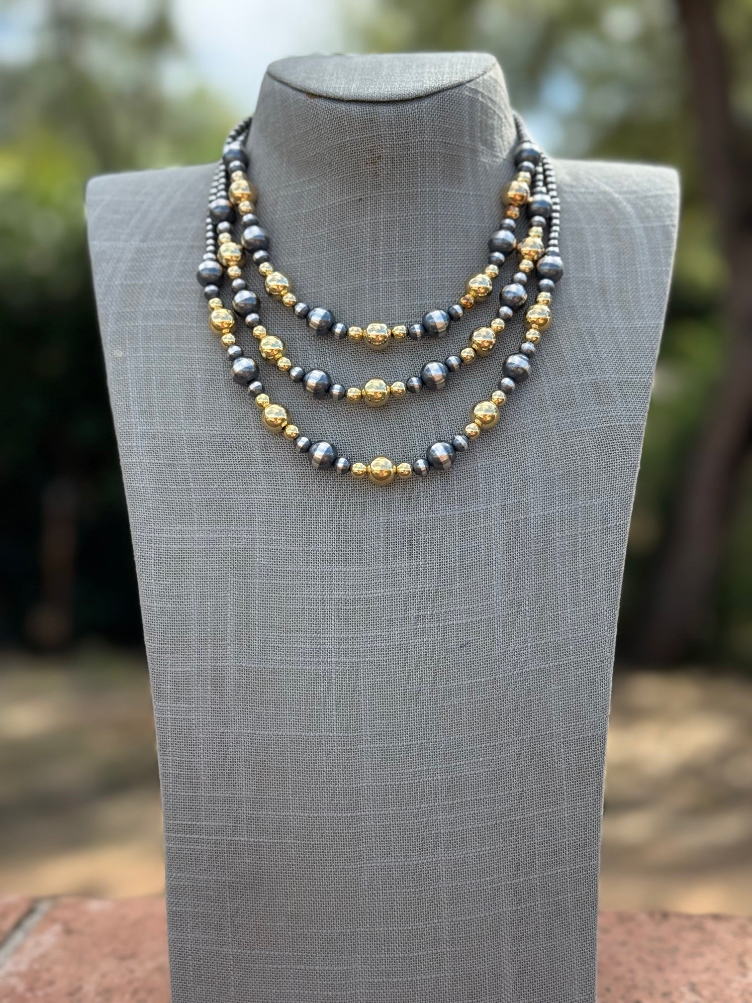 Handcrafted Sterling Silver & Gold 4-10mm Beaded Necklace