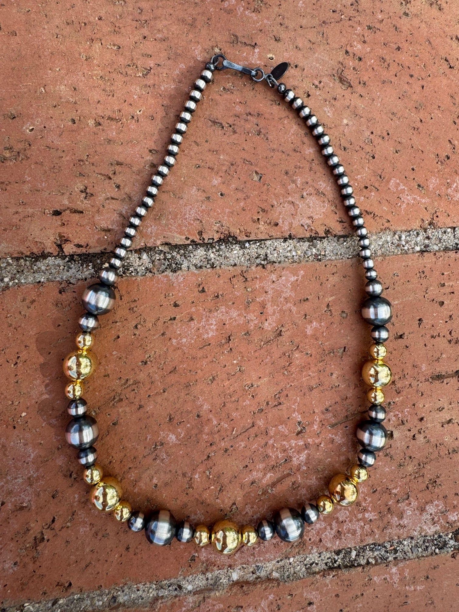 Handcrafted Sterling Silver & Gold 4-10mm Beaded Necklace