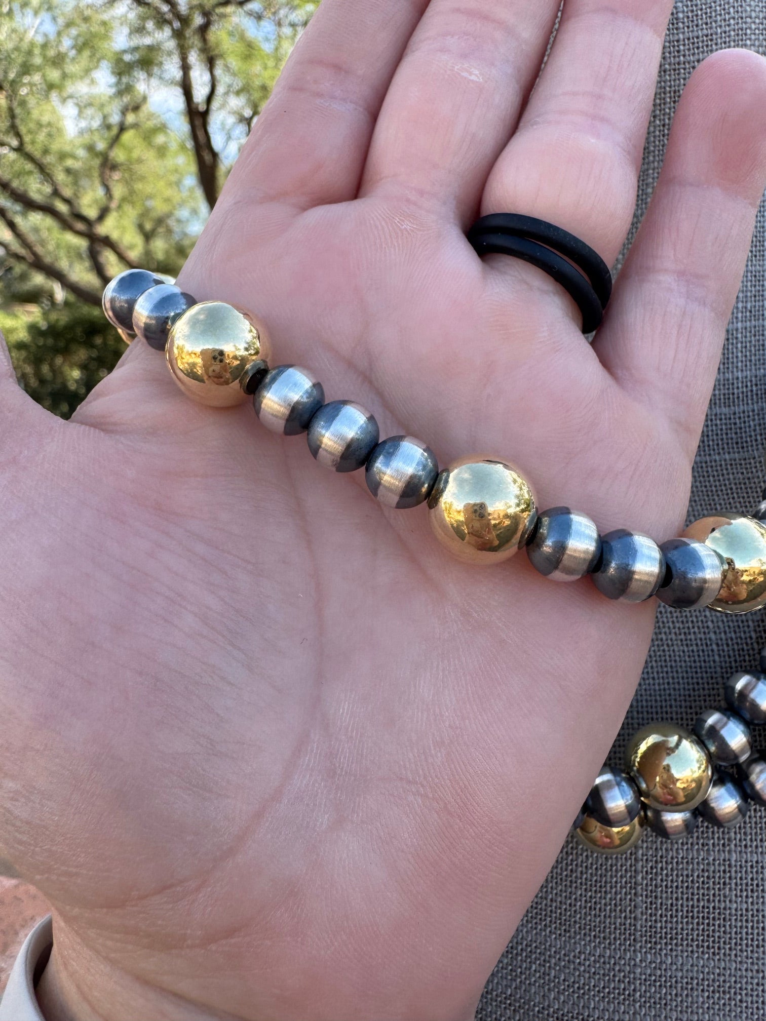 Handcrafted Sterling Silver & Gold 4 & 10mm Beaded Necklace