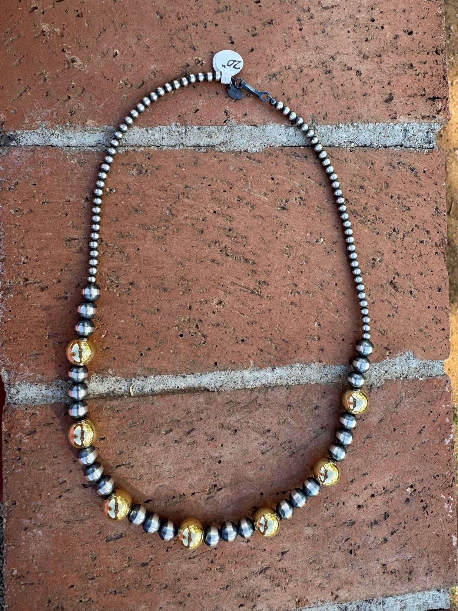 Handcrafted Sterling Silver & Gold 4 & 10mm Beaded Necklace