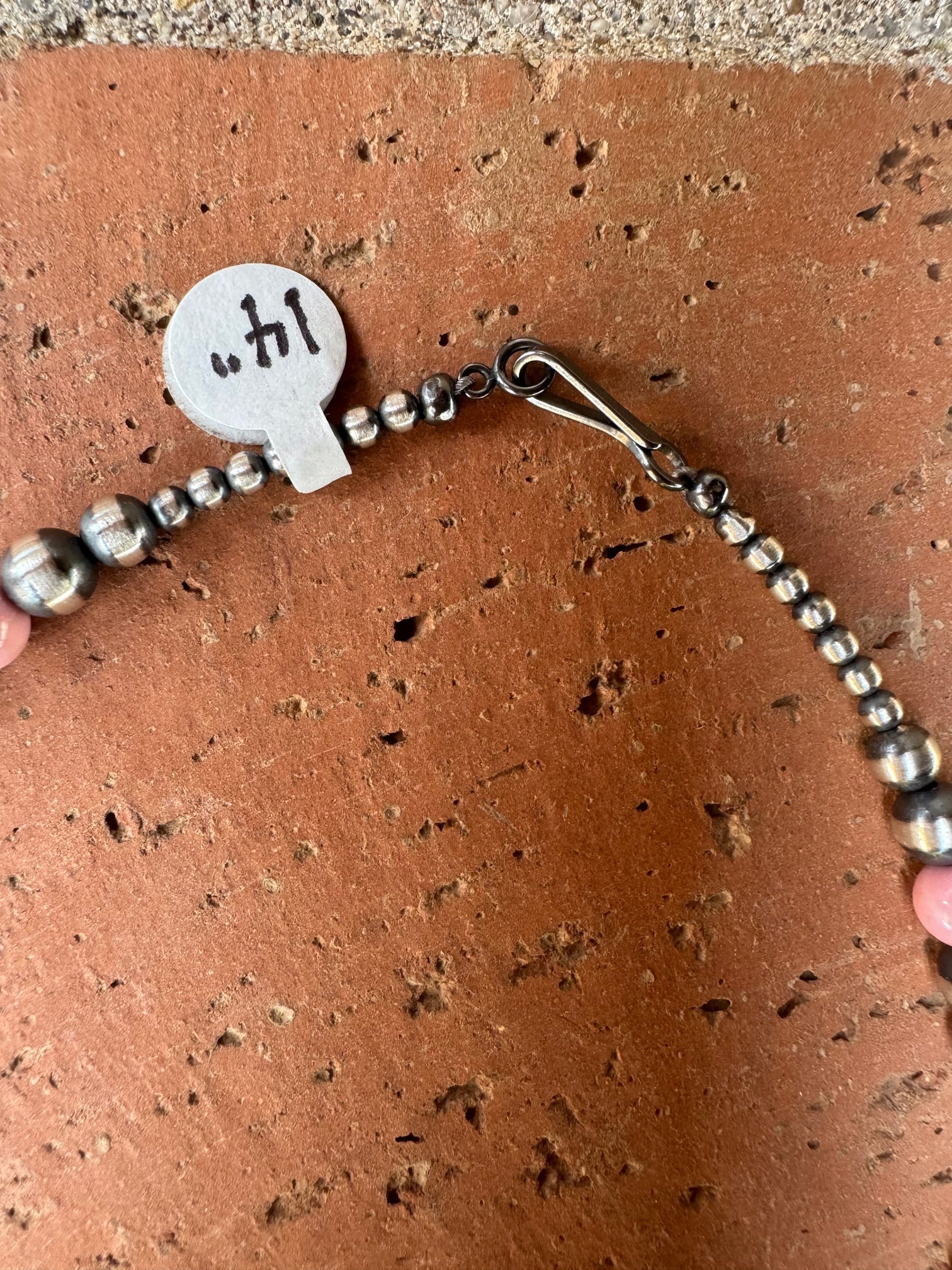 Handcrafted Pink Conch & Sterling Silver 3-8mm Beaded Necklace 14"