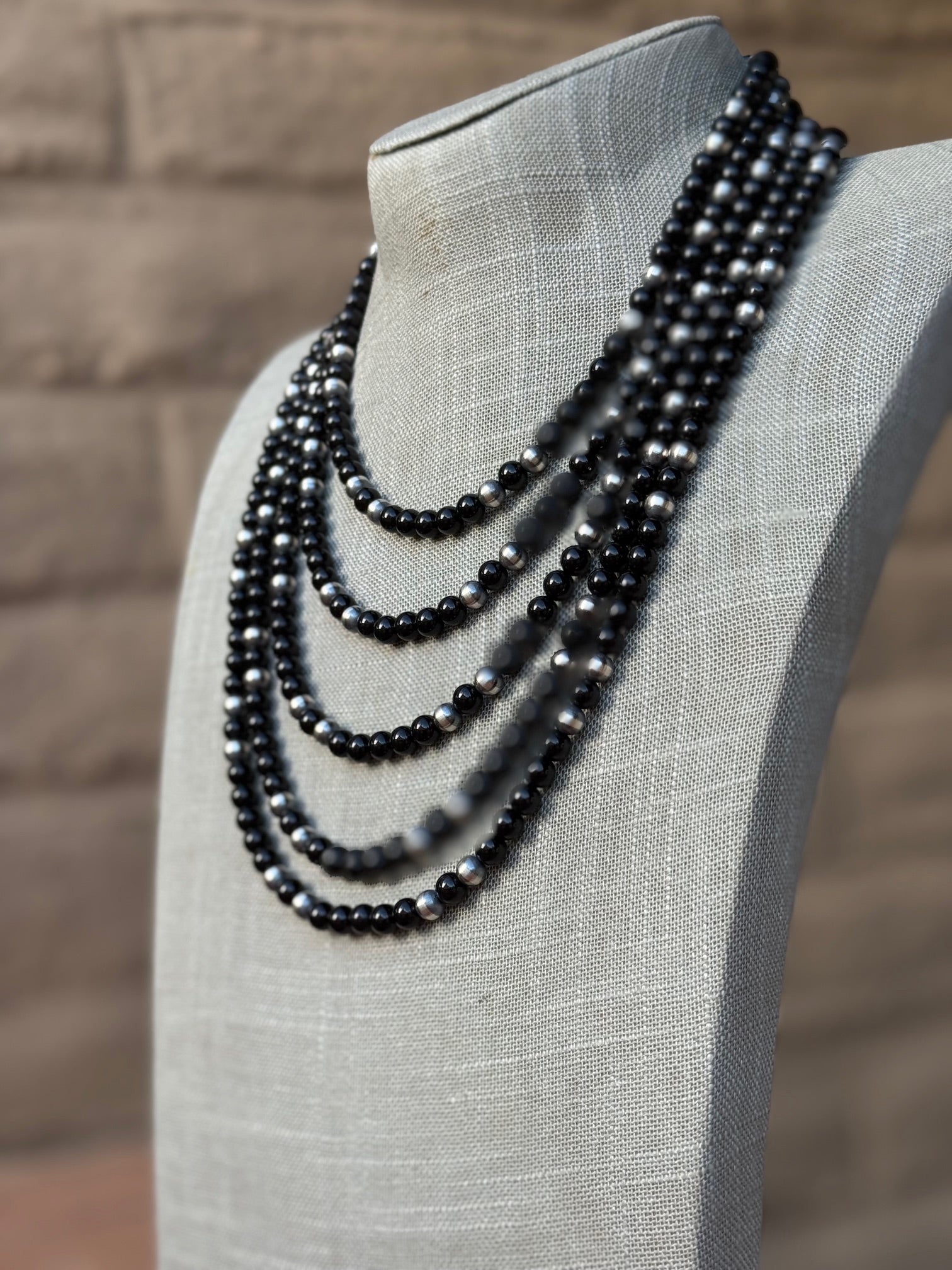 Handcrafted Sterling Silver Pearl & Onyx 5mm Beaded Necklace