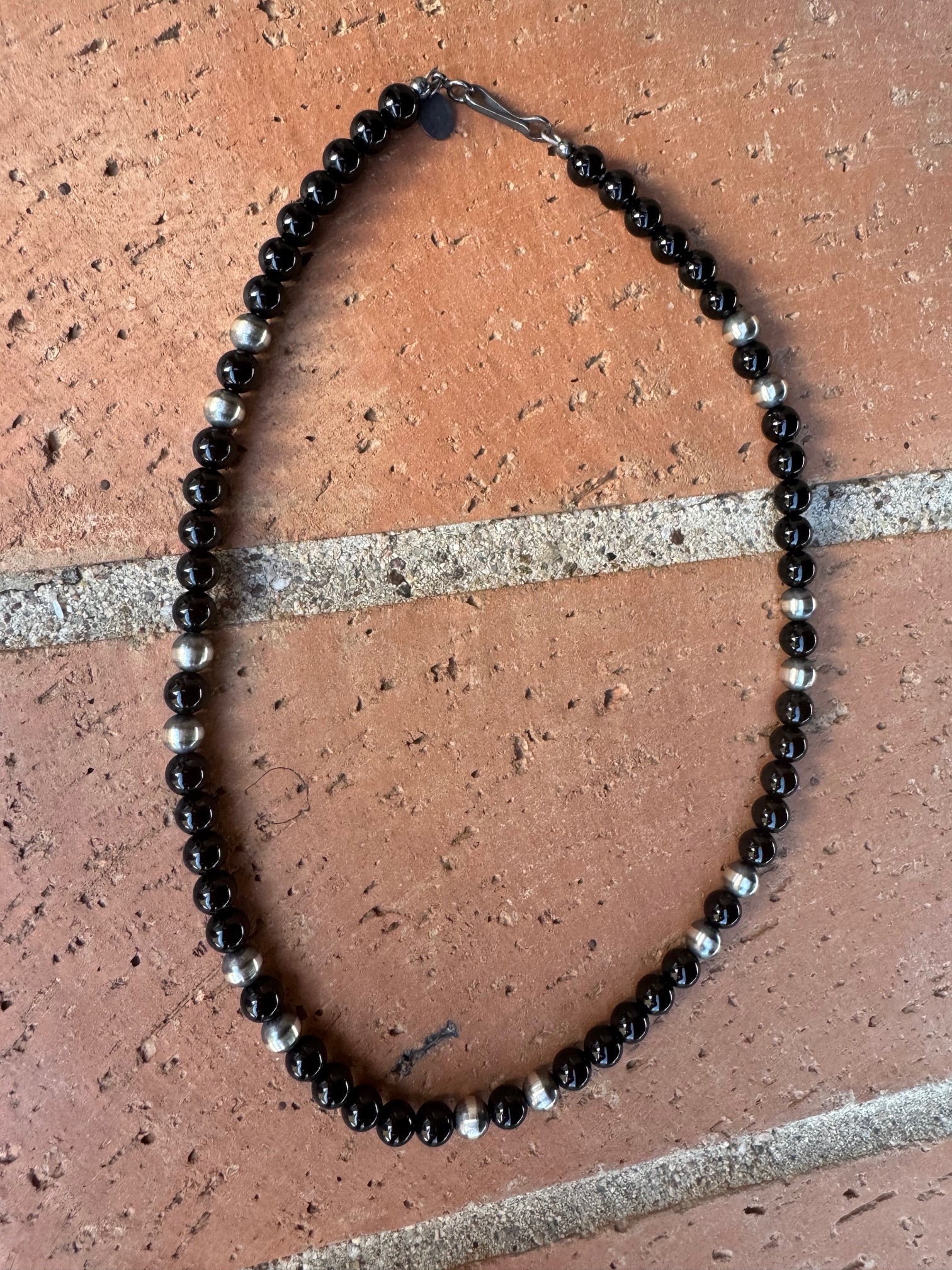 Handcrafted Sterling Silver Pearl & Onyx 5mm Beaded Necklace