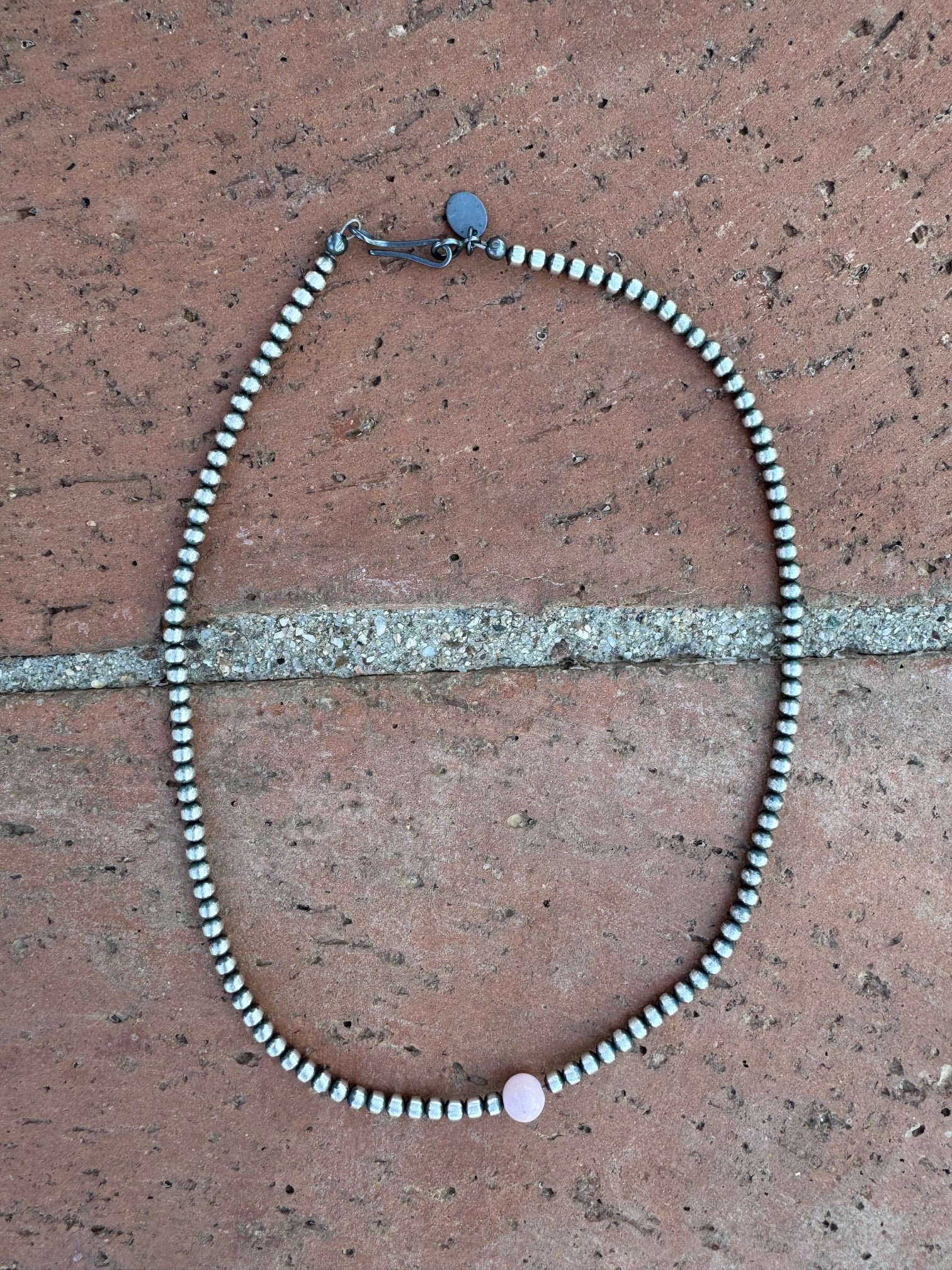 Handcrafted 1 Stone Pink Conch & Sterling Silver 3mm Beaded Necklace