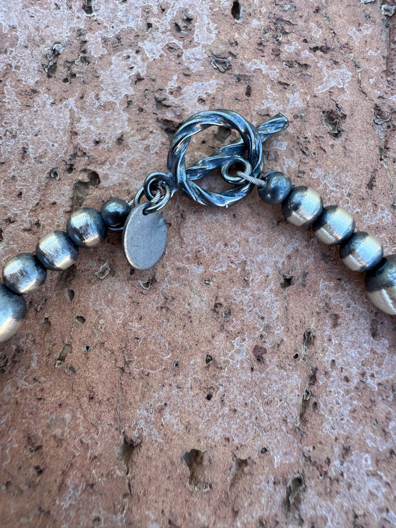 Handcrafted Pink Conch & Sterling Silver 4-6mm Beaded Bracelet 8"