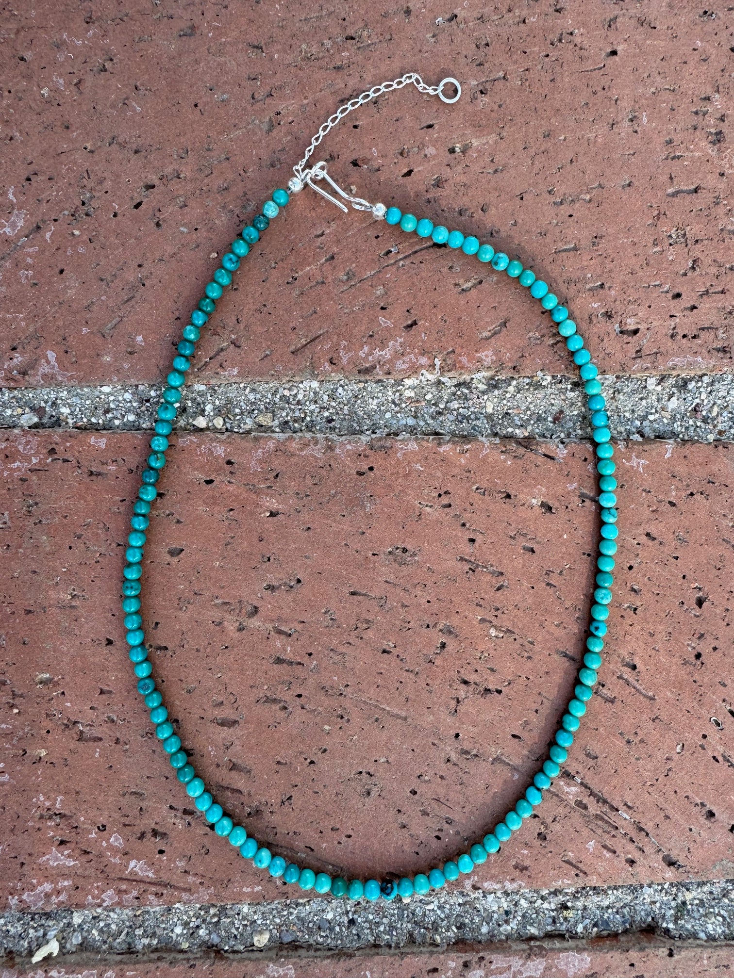 Handcrafted Kingman Turquoise Beaded 4mm Necklace 16” with 2" extender