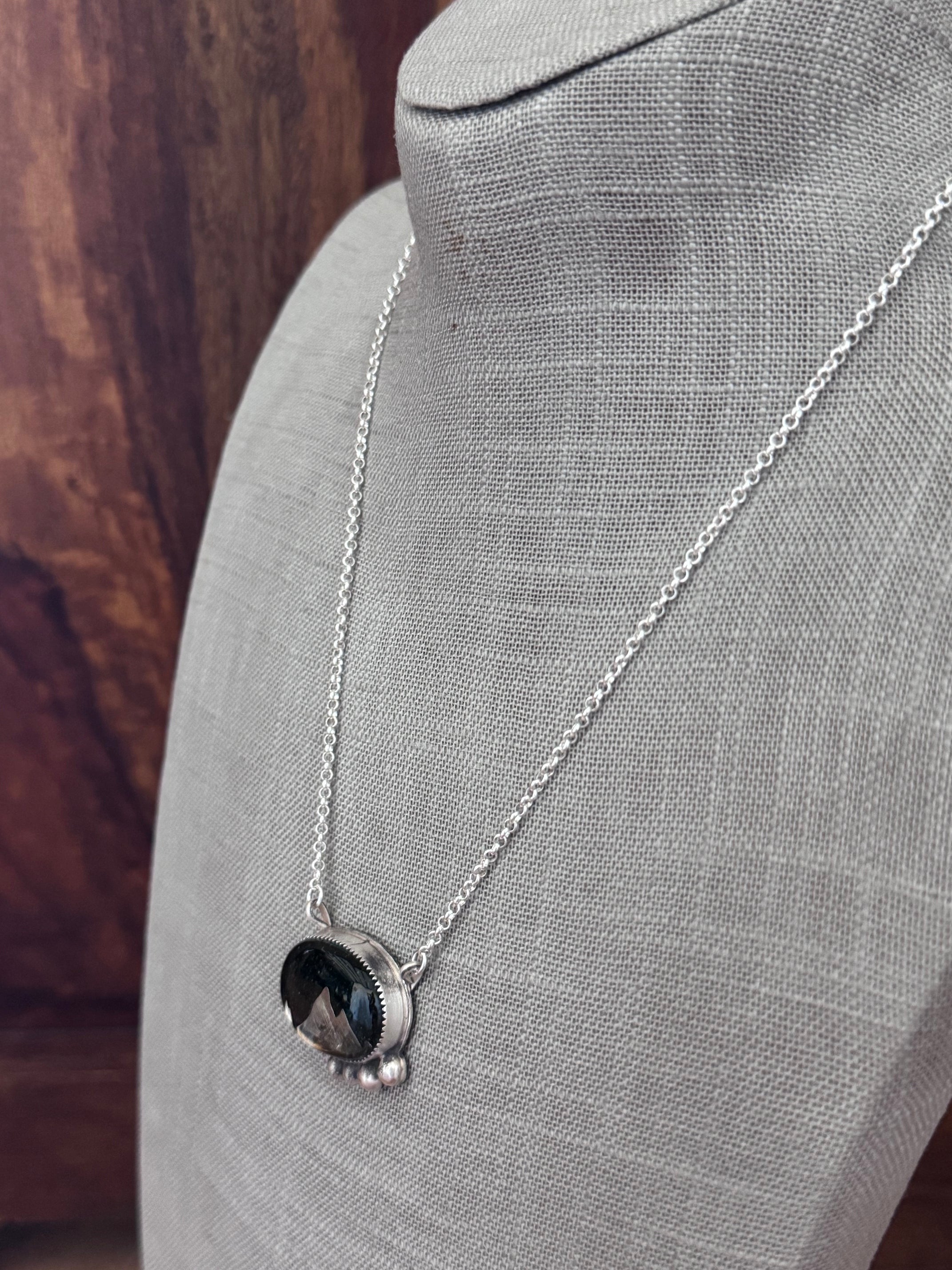 Handmade Sterling Silver Inlay Mountain 19" Necklace by Roaming Buffalo